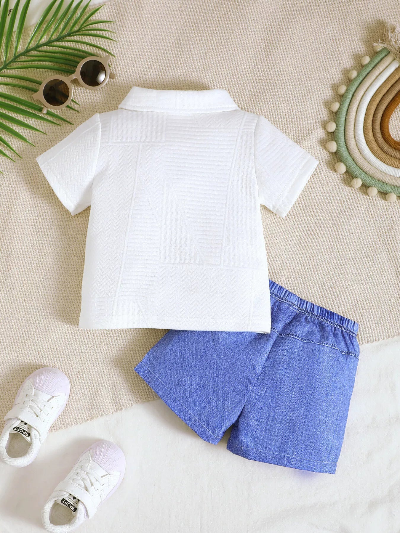 Children's Textured Polo Shirt & Ripped Shorts Set