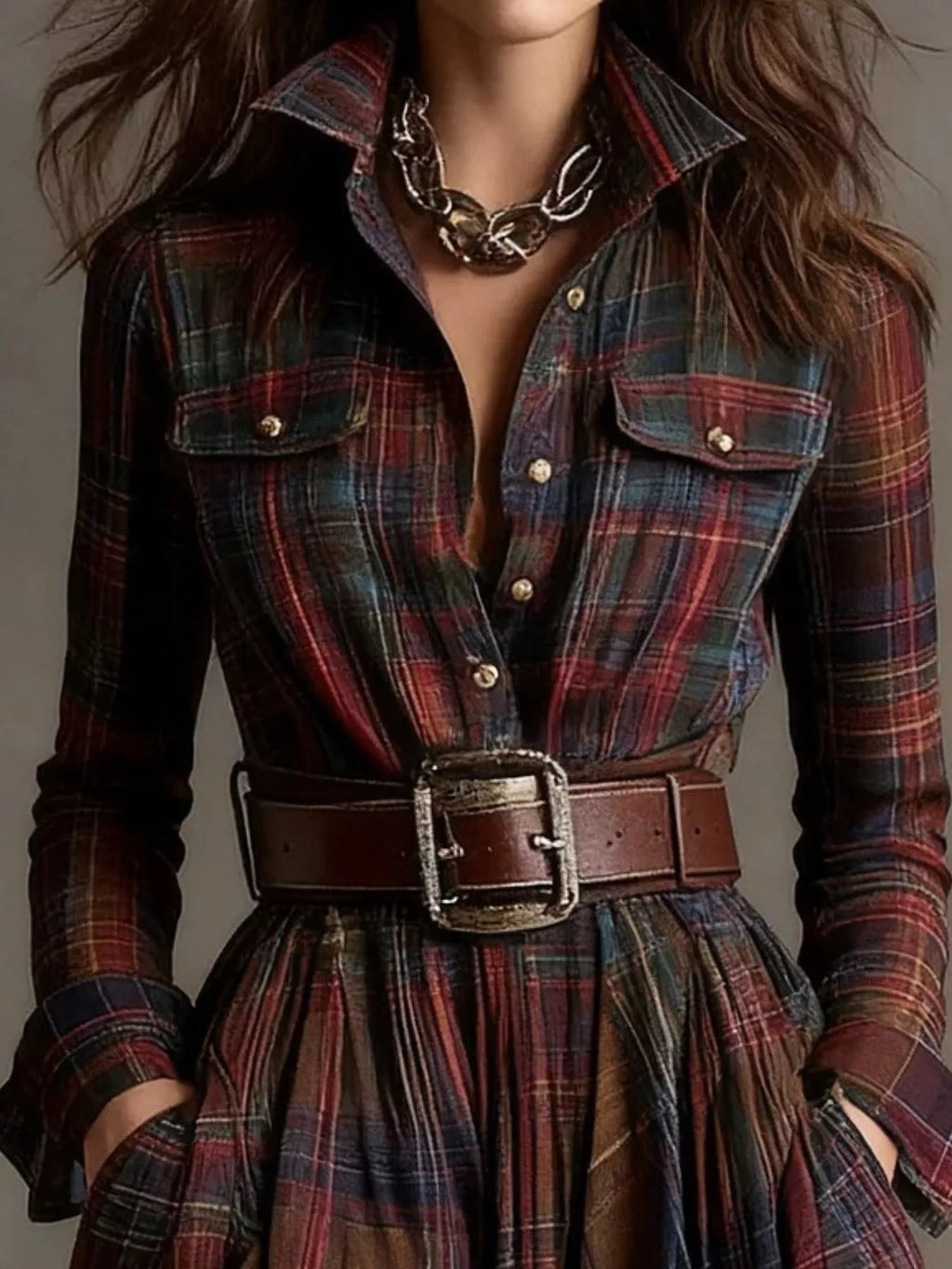 Button Front Long Sleeve Shirt Dress