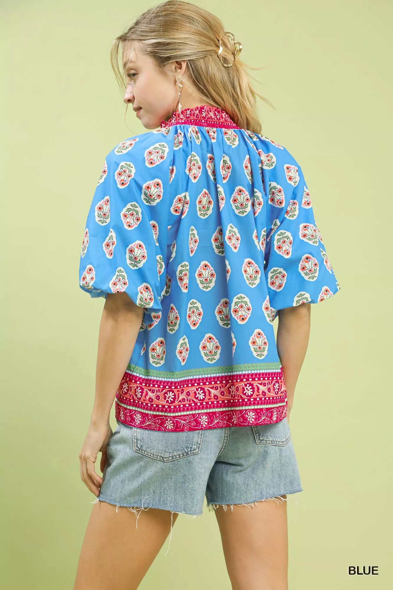 Umgee Boho Border Print Peasant Top