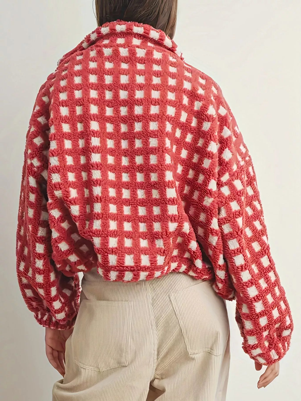 Plaid Zip Up Sherpa Jacket