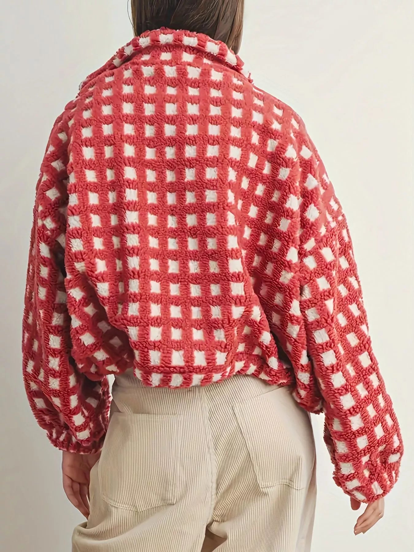 Plaid Zip Up Sherpa Jacket