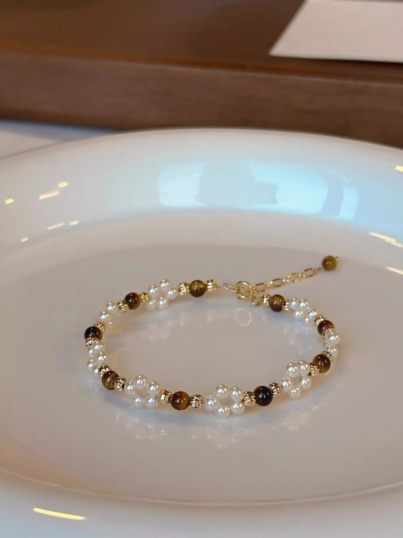 Pearl & Tiger Eye Stone Beaded Bracelet