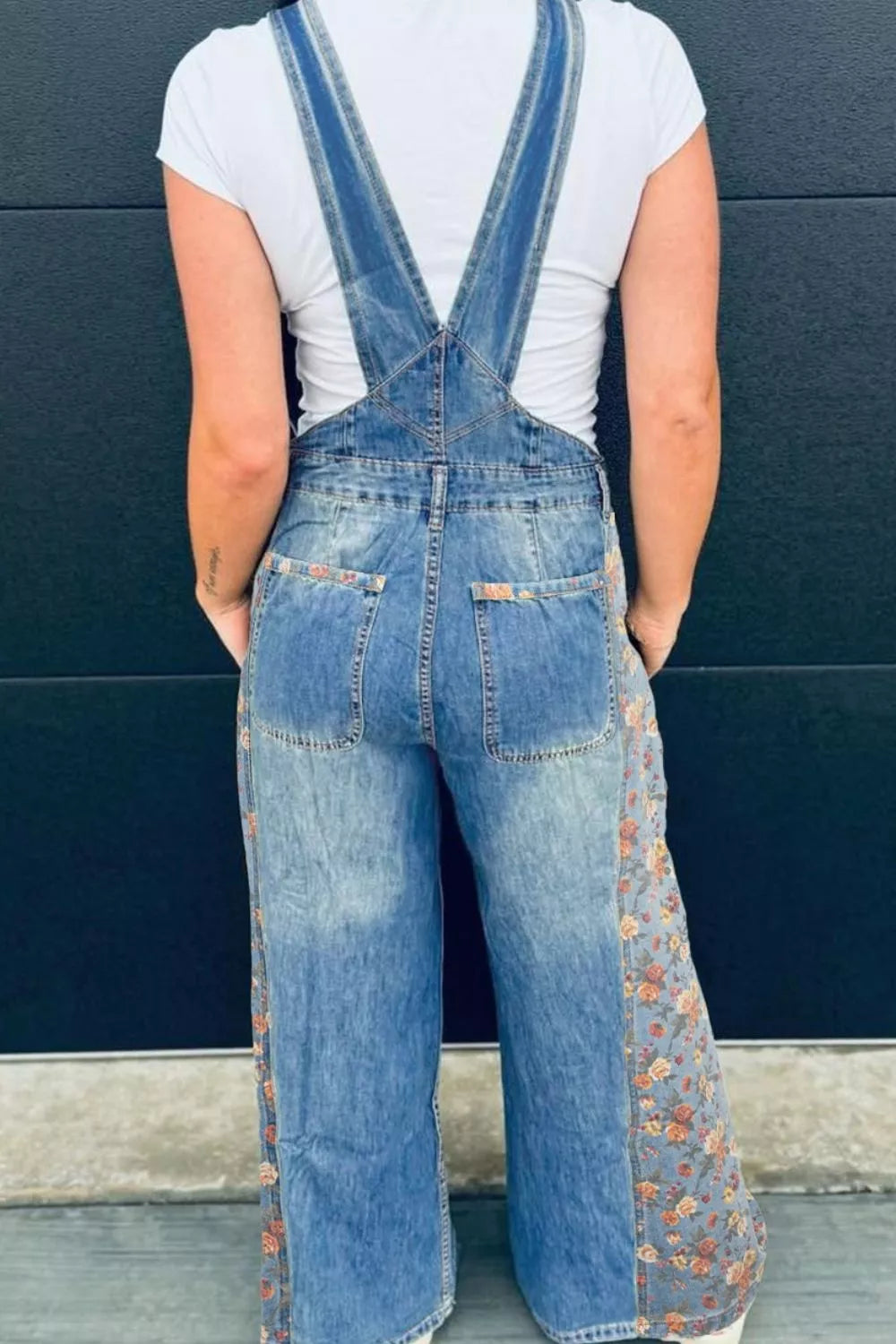 Vintage Rose Printed Pleated Loose Denim Overall