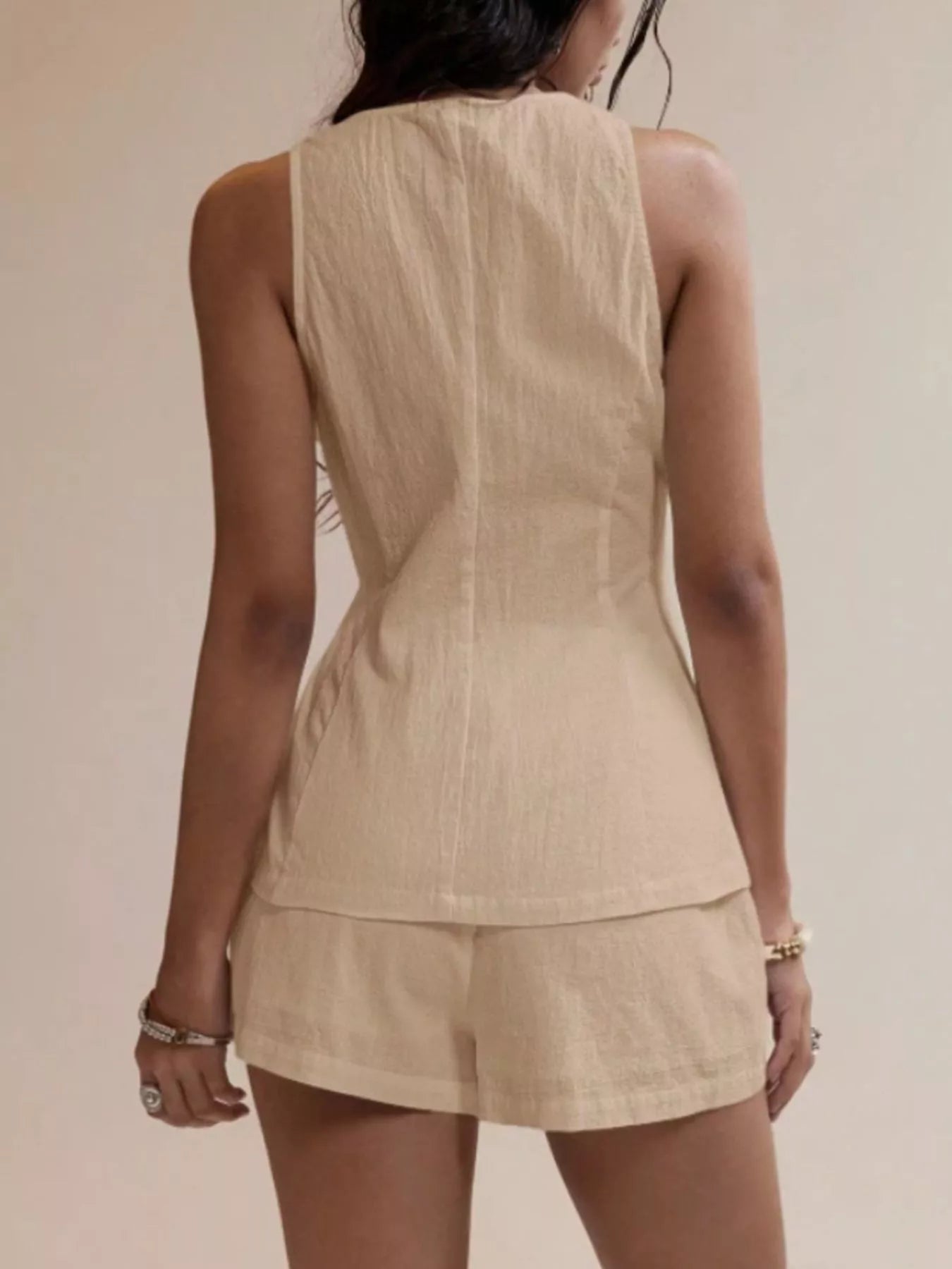 Button-Down Sleeveless Top and Shorts Set