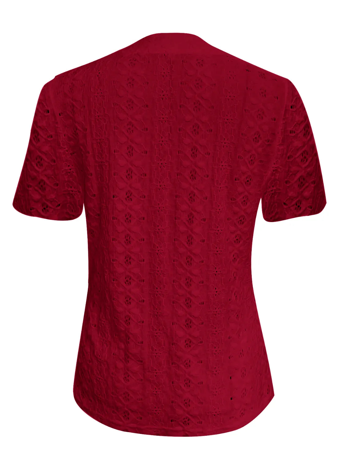Openwork Notched Short Sleeve Top