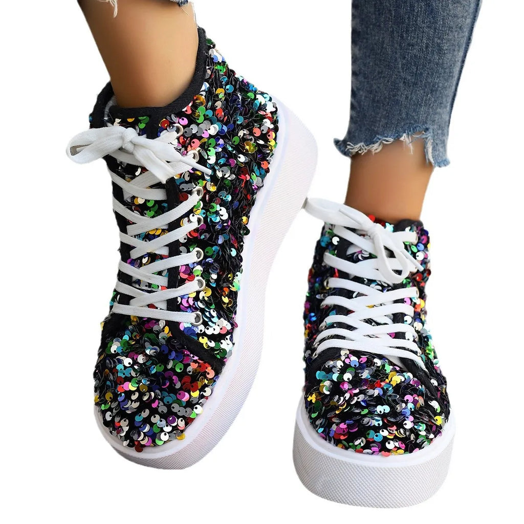 Sequin Round Toe Platform Sneakers