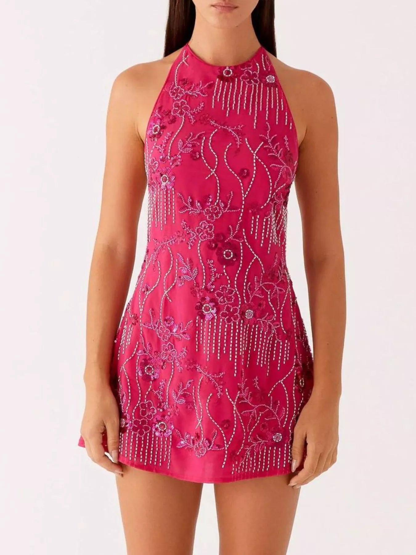 Sequin Beaded Halter Neck Dress