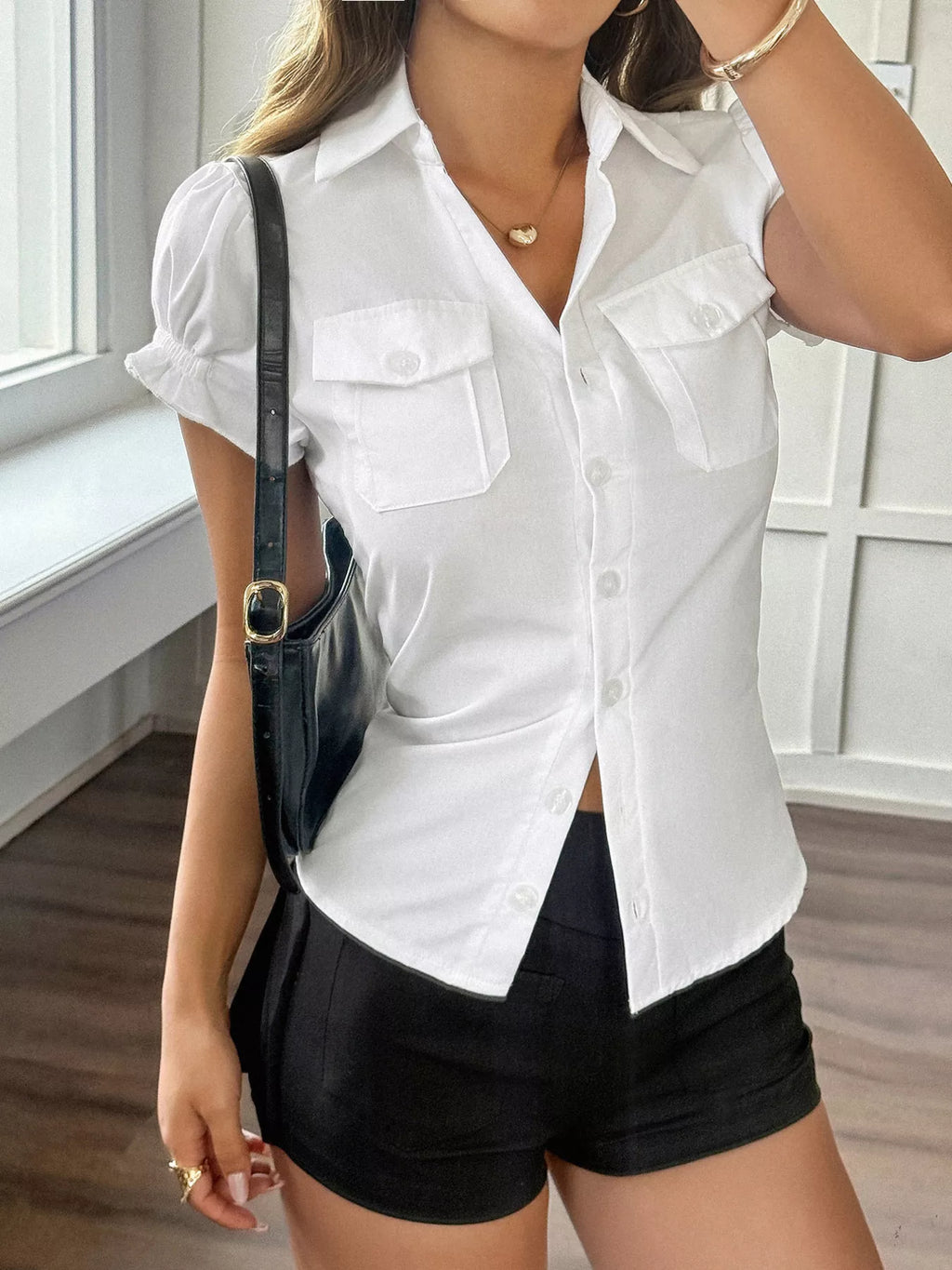 Elegant Ruffle Sleeve Button-Down Shirt