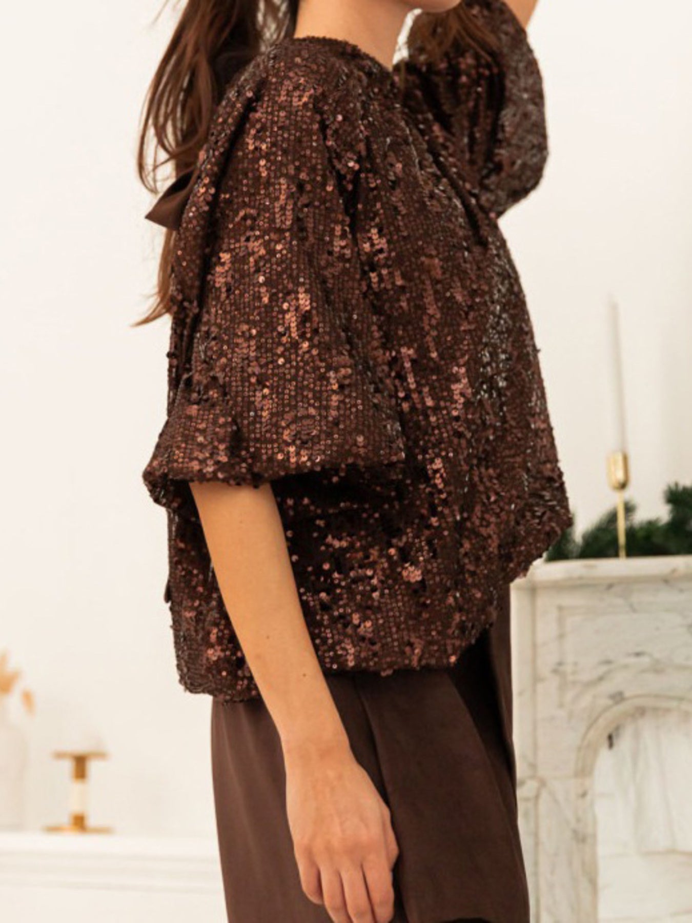 Sequin Embellished Tie-Back Blouse