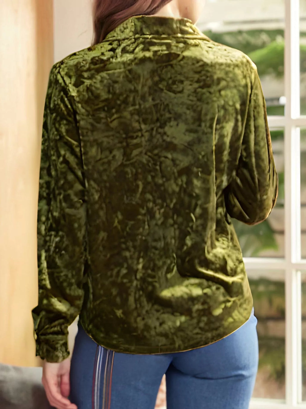 Velvet Button-Down Long Sleeve Shirt