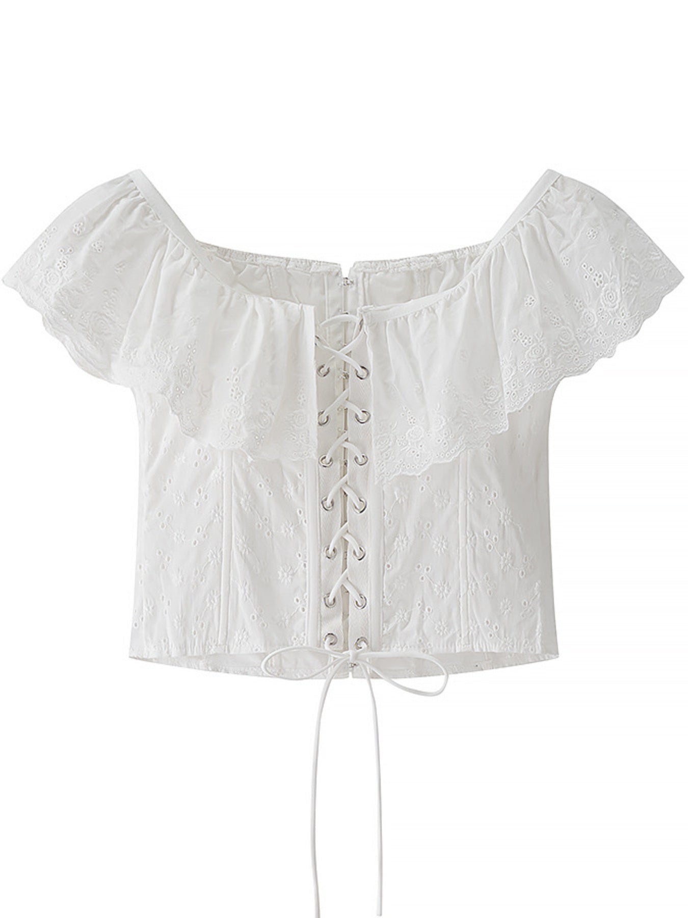 Lace Up Back Eyelet Ruffle Trim Tank