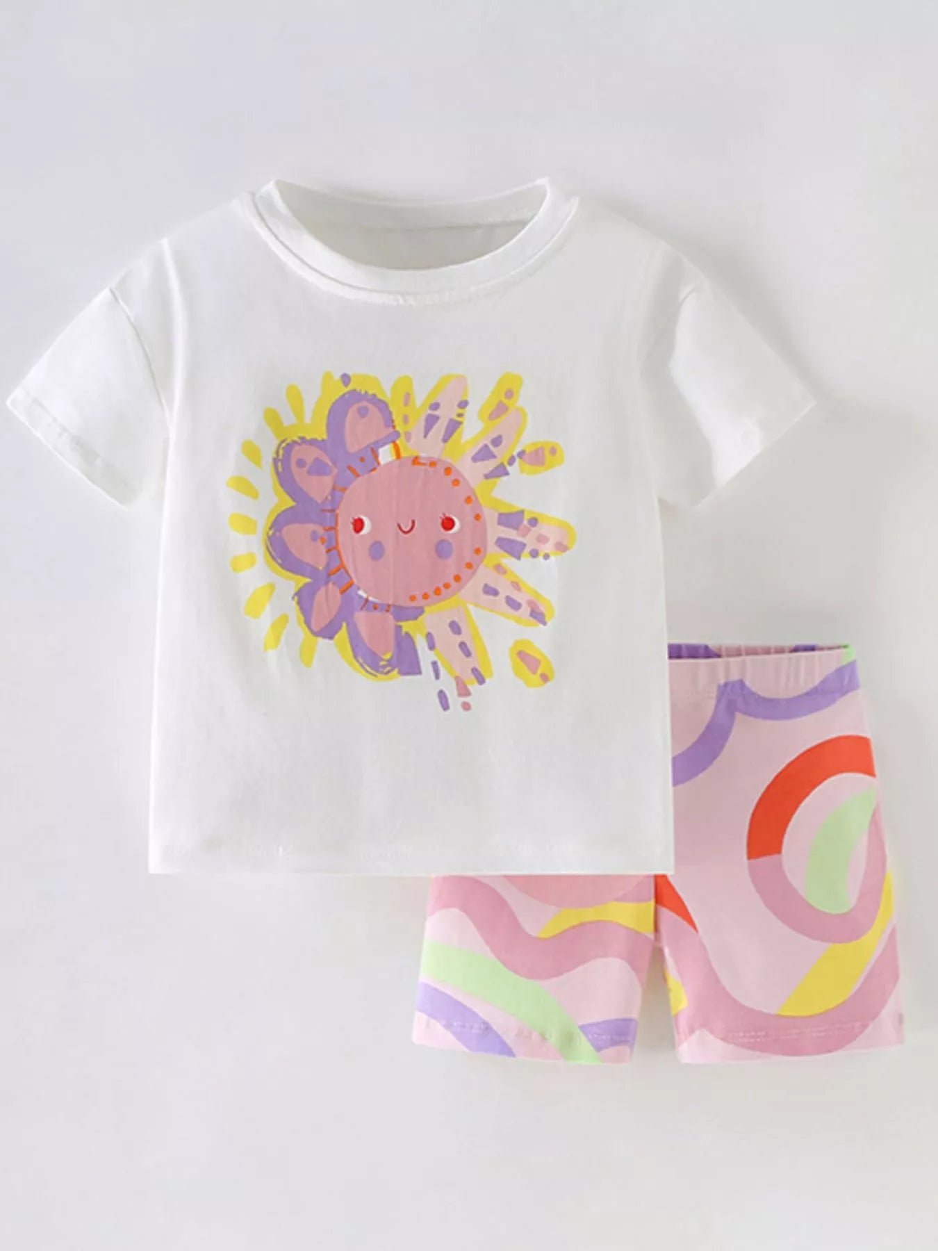 Children's Cartoon Sunflower Tee and Shorts Set