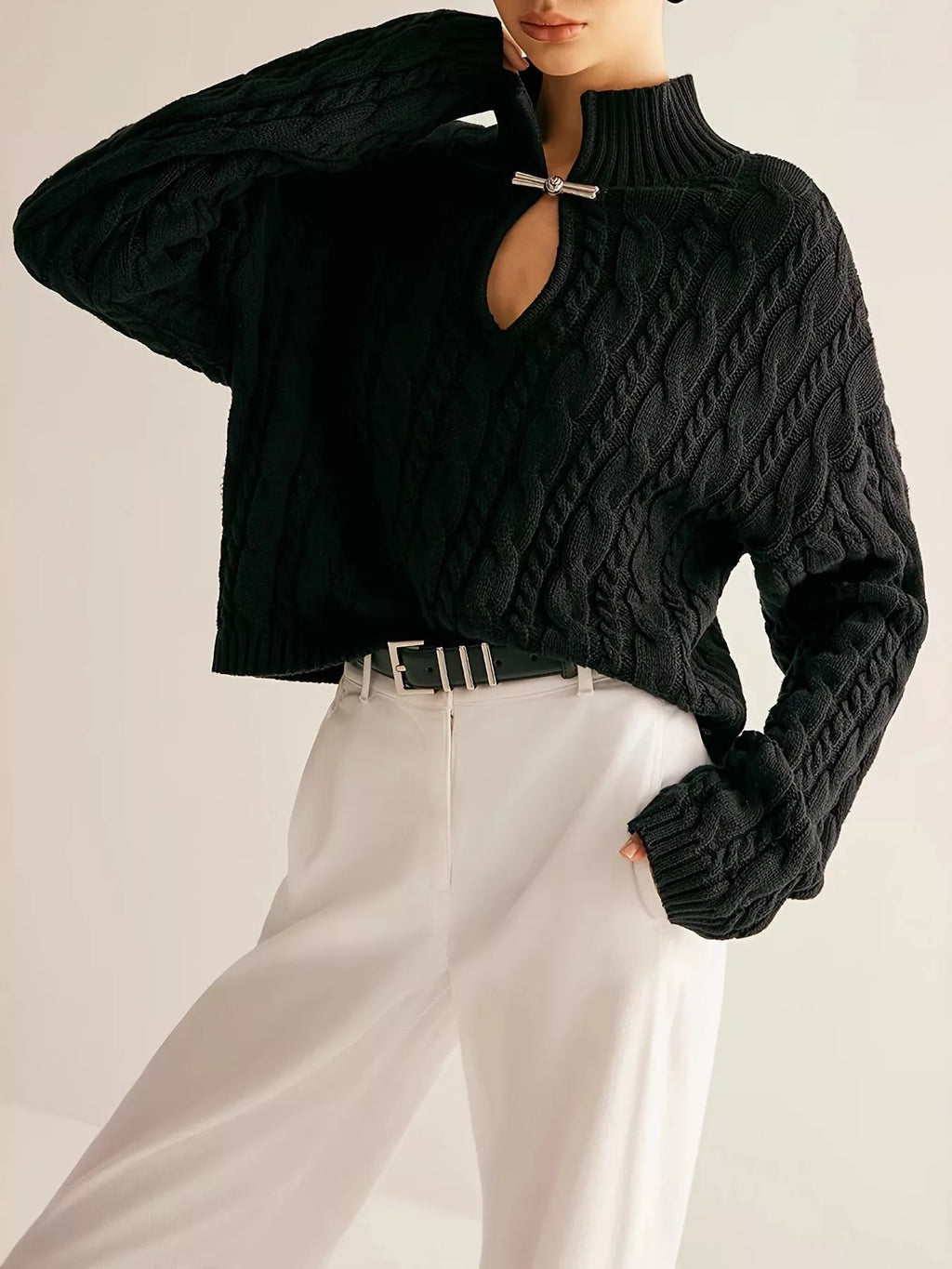 Keyhole Cable-Knit Sweater