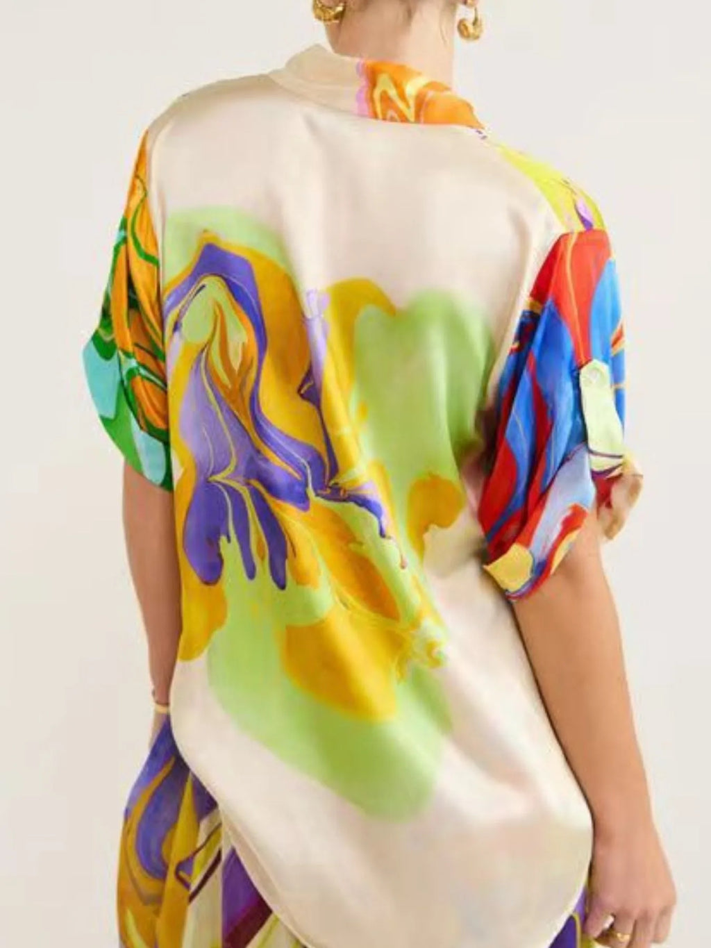 Printed Button Up Shirt and Skirt Set