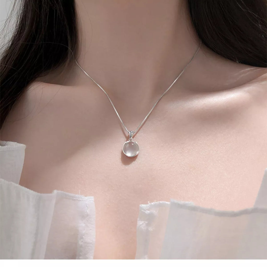 925 Sterling Silver Cat's Eye Stone Pendant Necklace