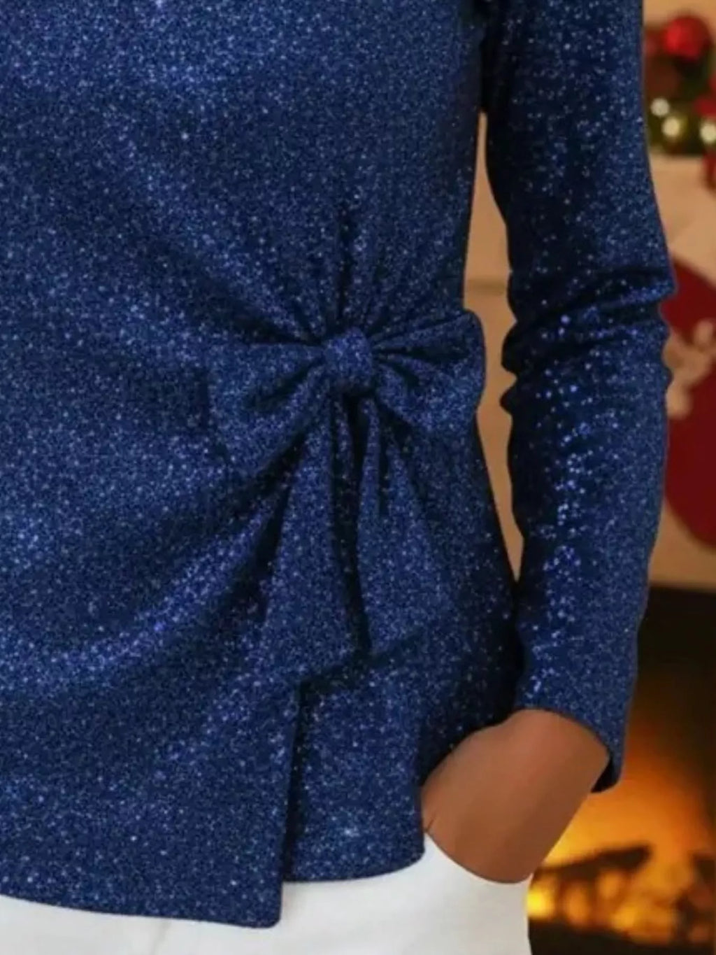 Full Size Sequin Bow-Knot Long Sleeve Top Plus Size