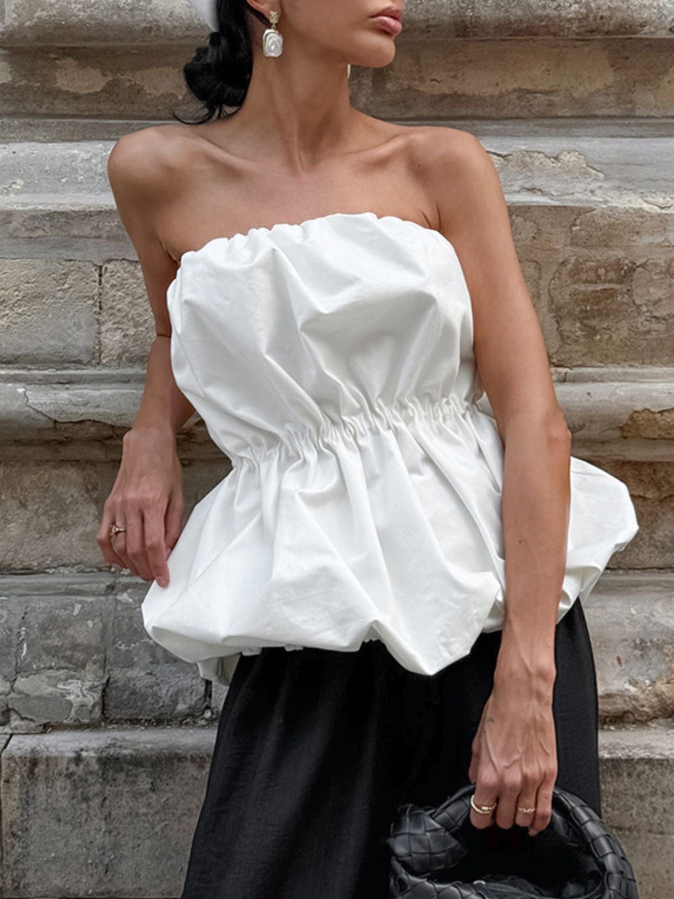 Ruched Bubble Hem Tube Top