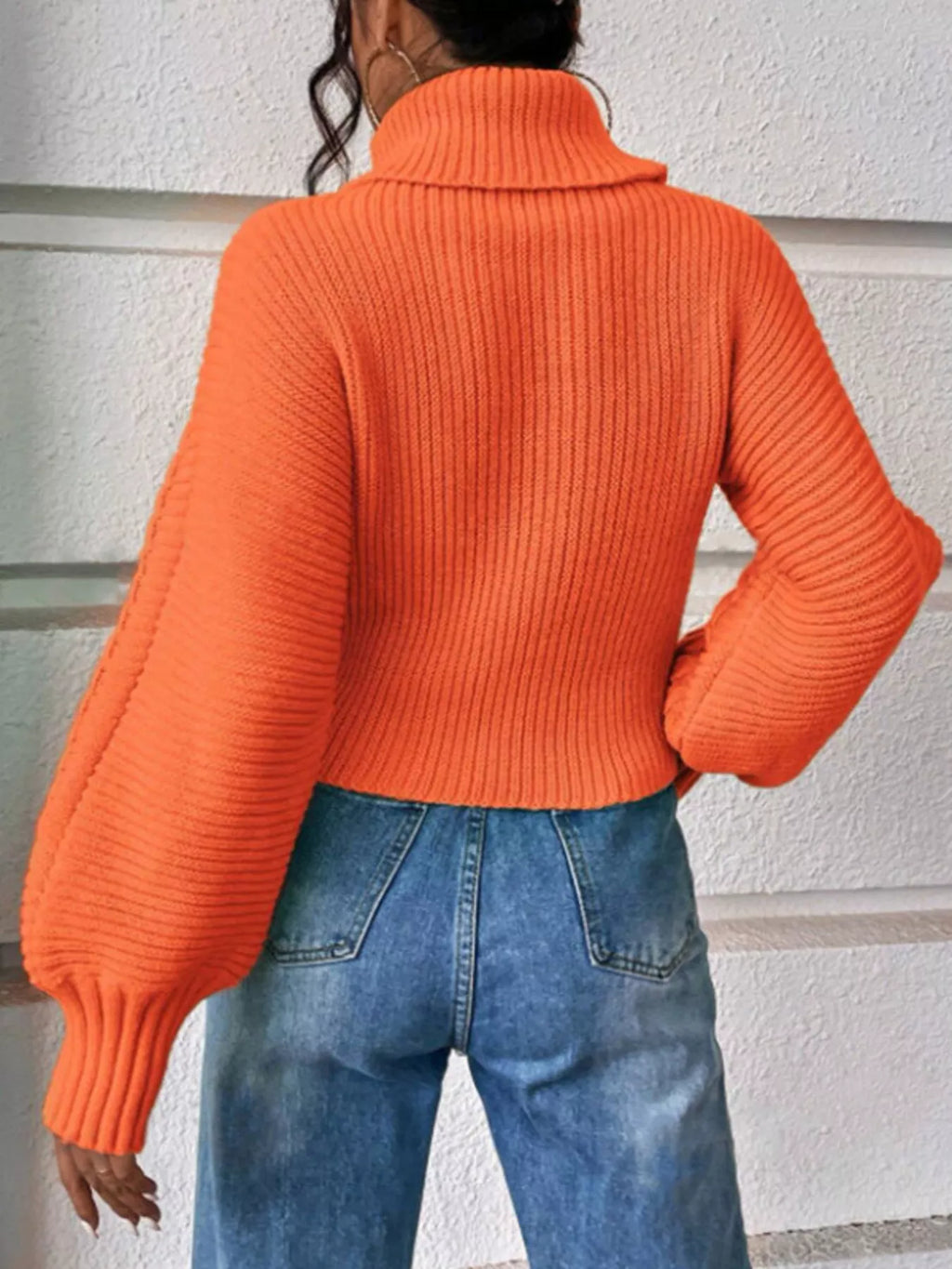 Textured Knit Turtleneck Long Sleeve Sweater