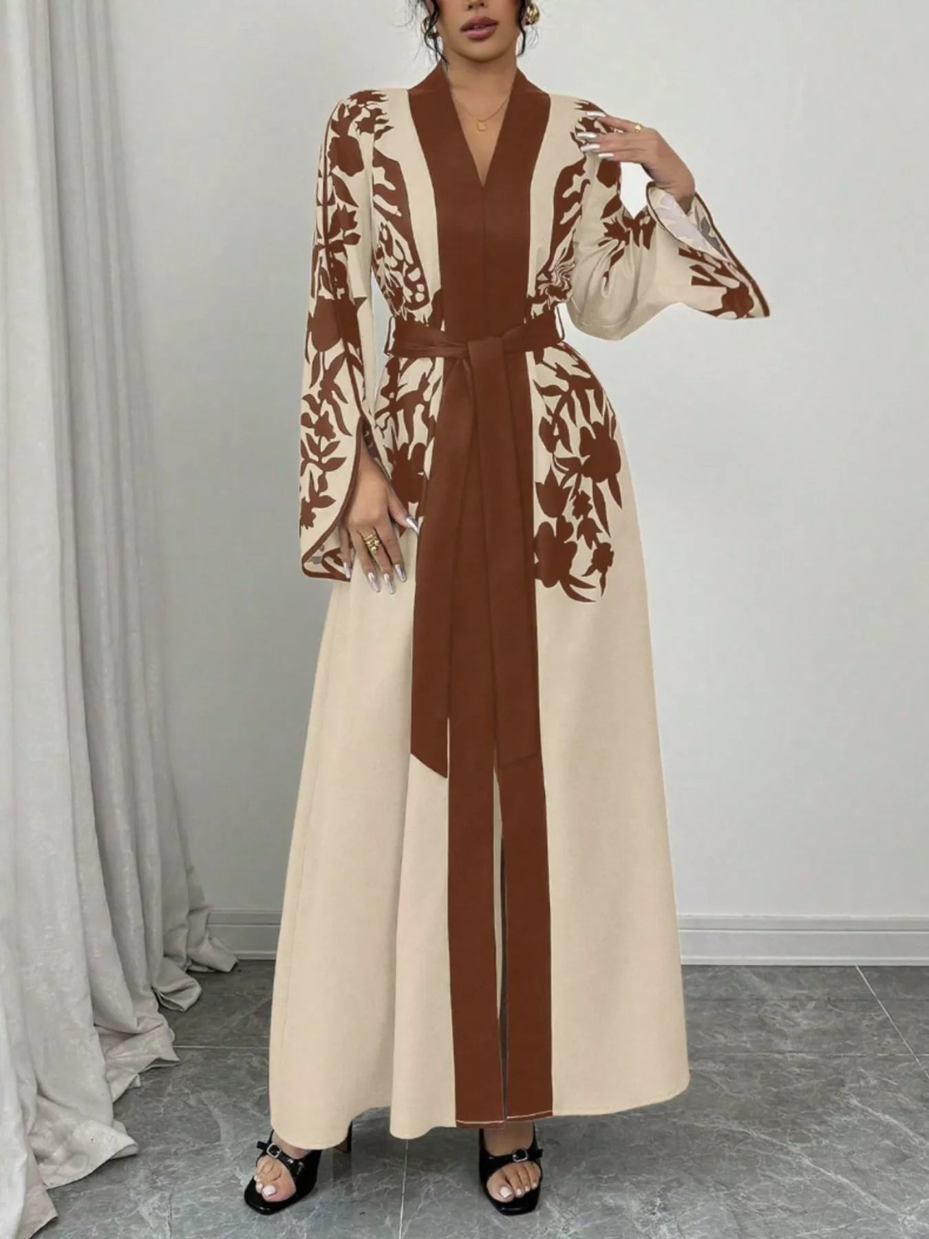 Printed Tie Waist Maxi Dress
