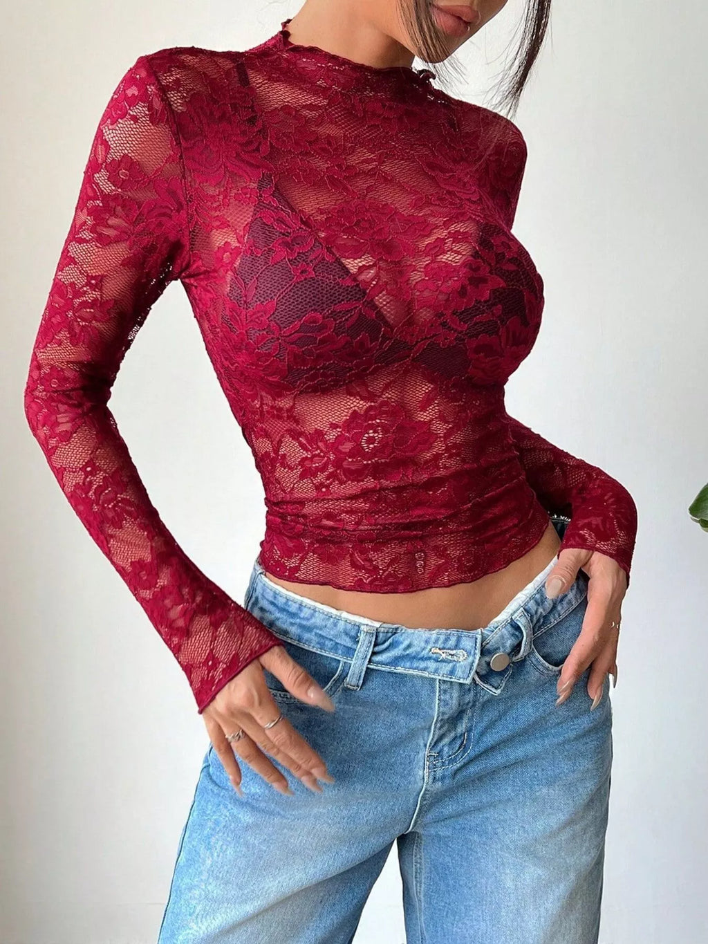 Elegant Floral Lace Long Sleeve Top