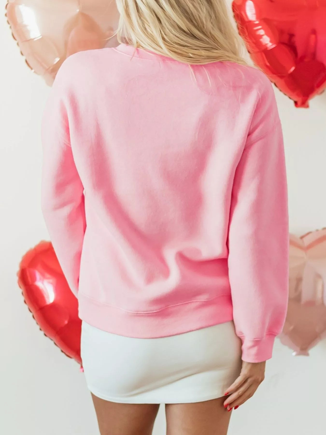 Bow Printed Big Heart Valentines Day Pullover Sweatshirt