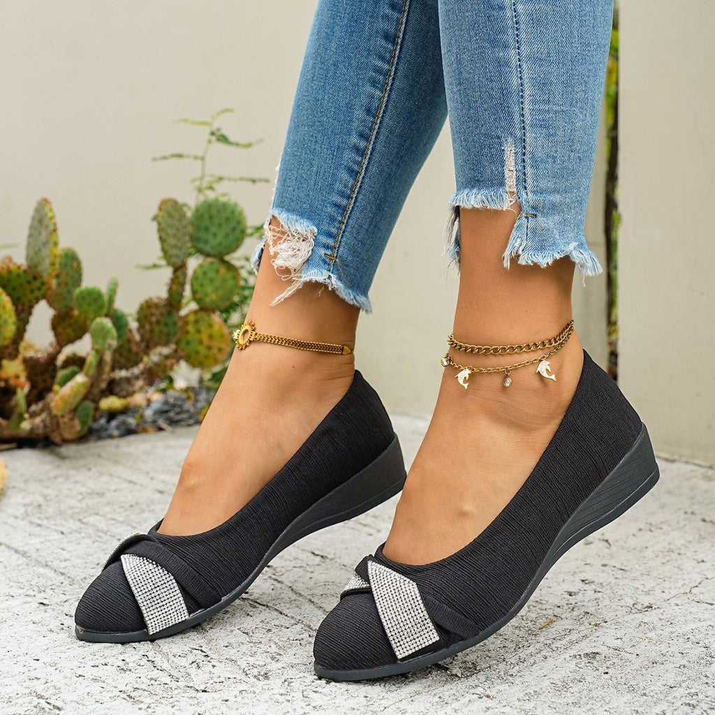 Rhinestone Embellished Wedge Slip-Ons