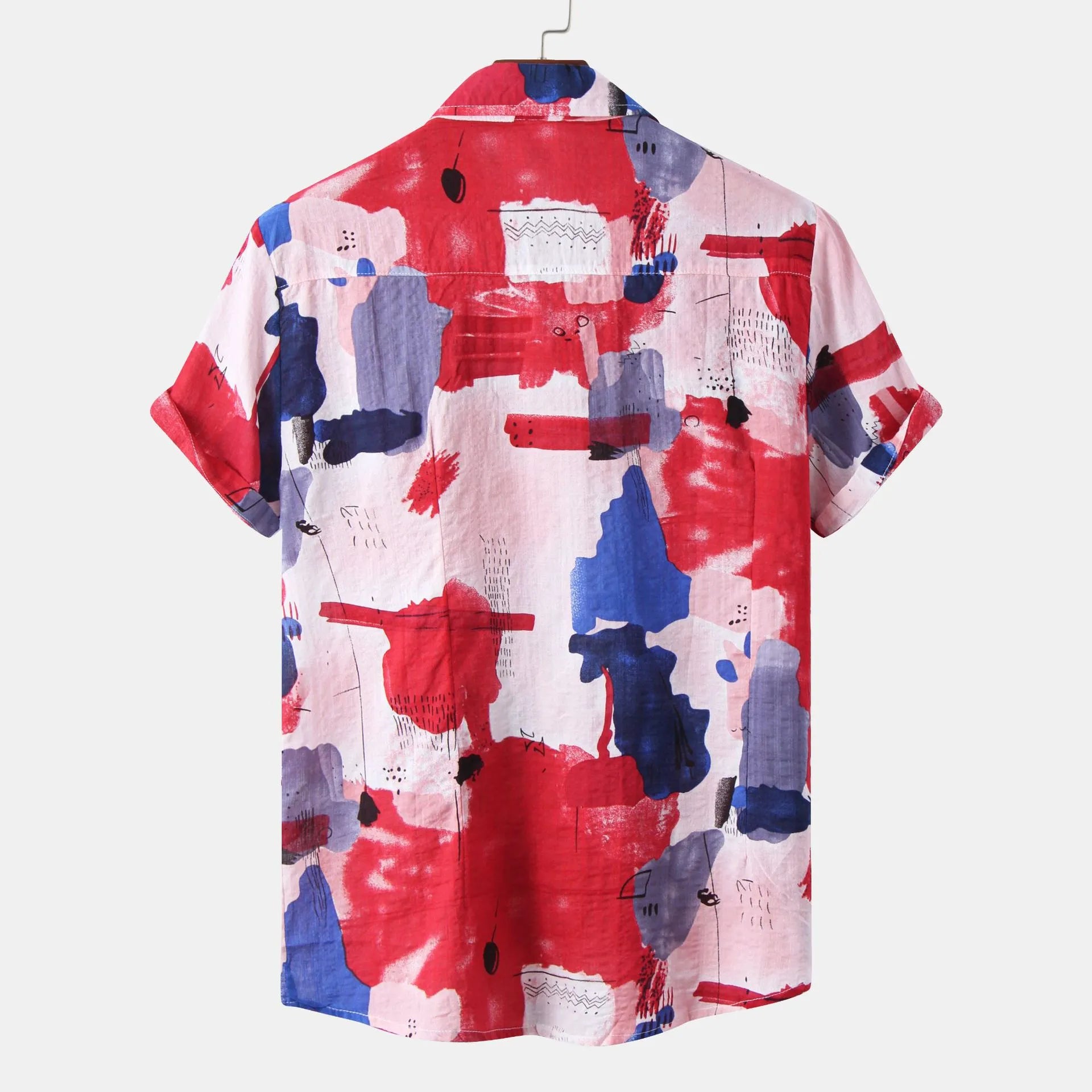Men's Plus Size Printed Button Up Short Sleeve Shirt