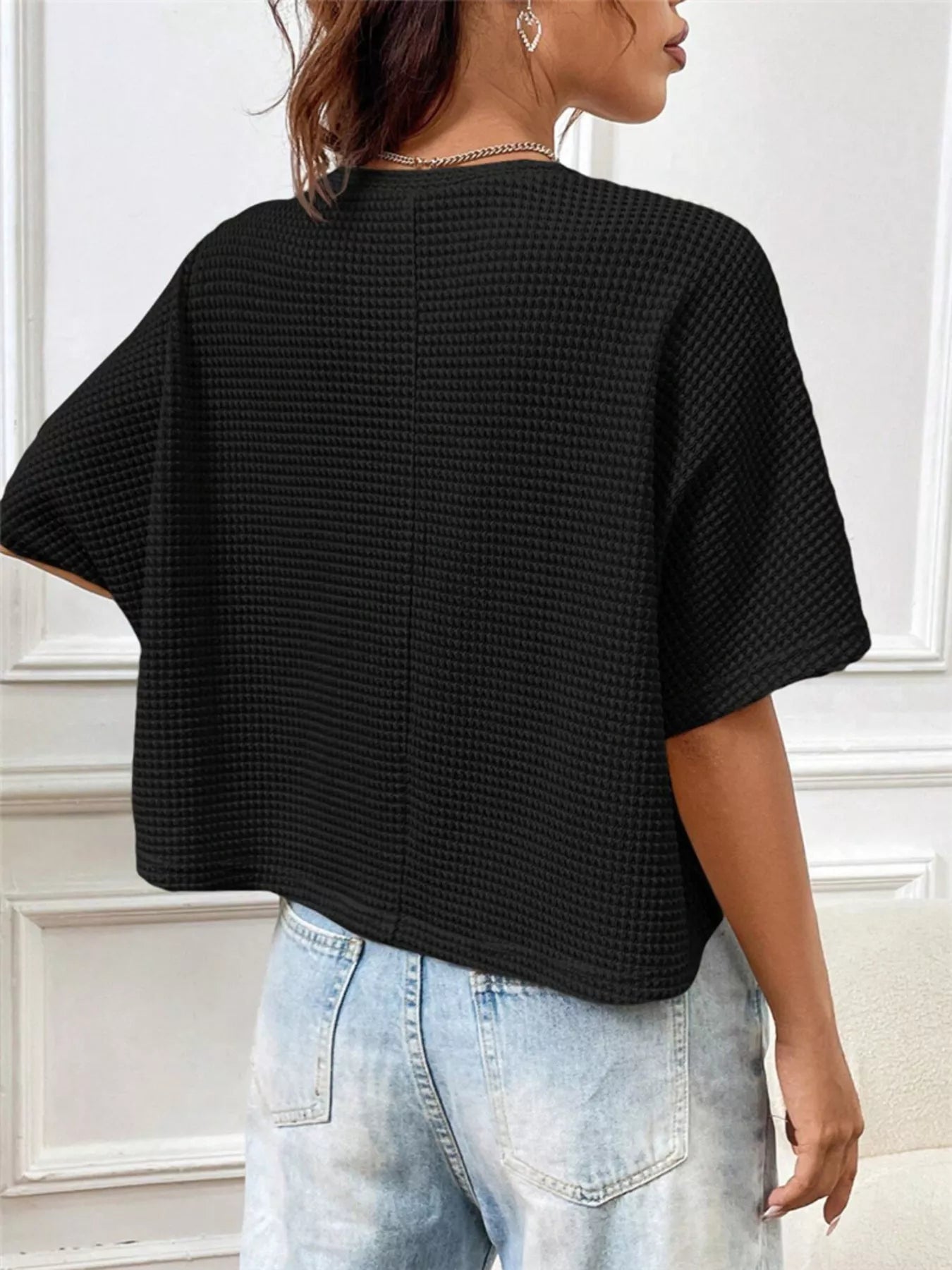 Waffle Knit Cropped T-Shirt