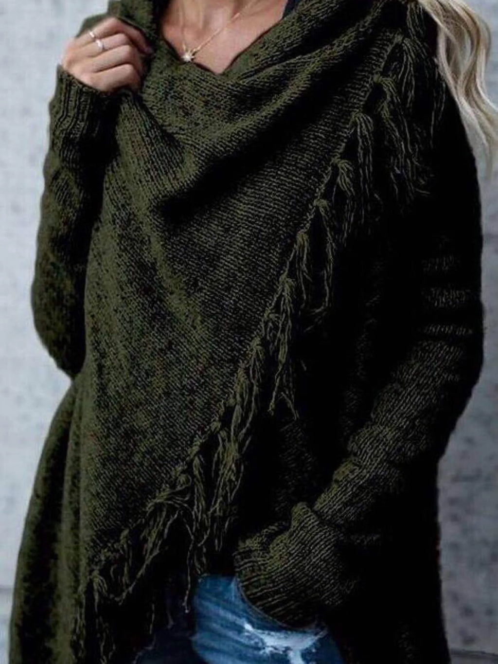 Fringe Long Sleeve Wrap Cardigan