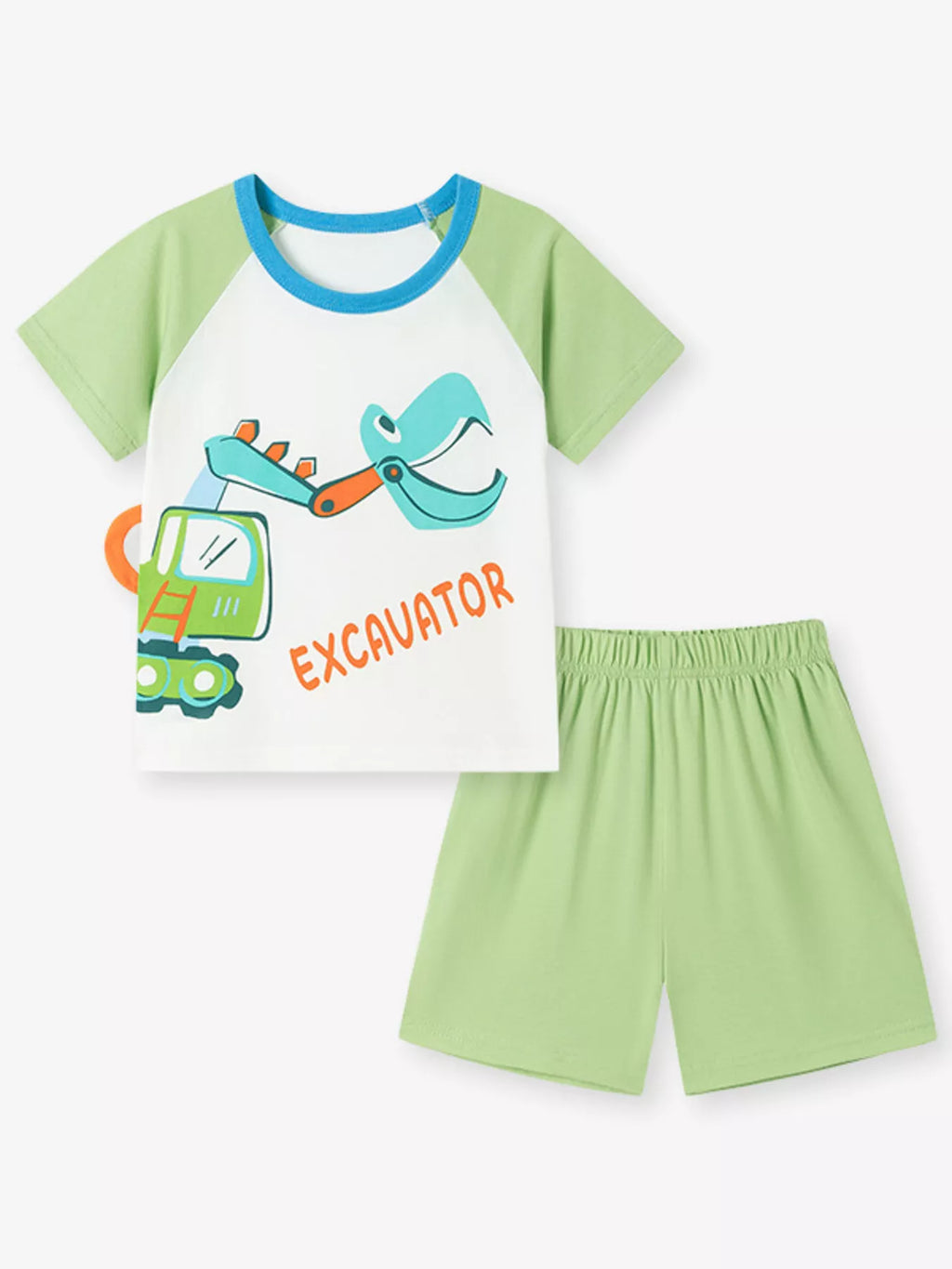 Children's Excavator Round Neck Top and Shorts Set