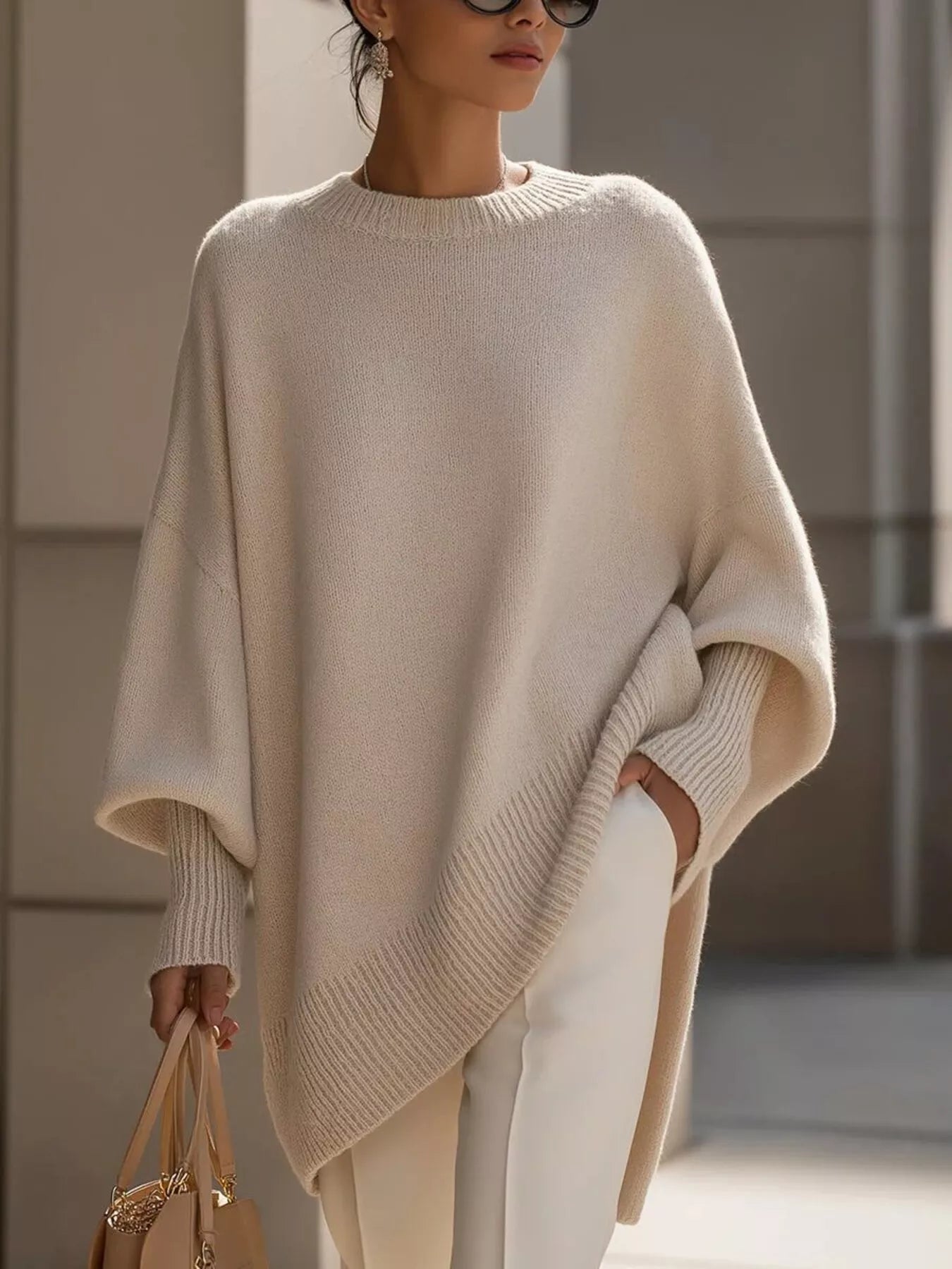 Ribbed Batwing Sleeve Oversized Sweater