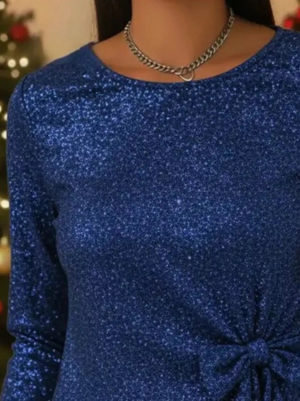 Full Size Sequin Bow-Knot Long Sleeve Top Plus Size
