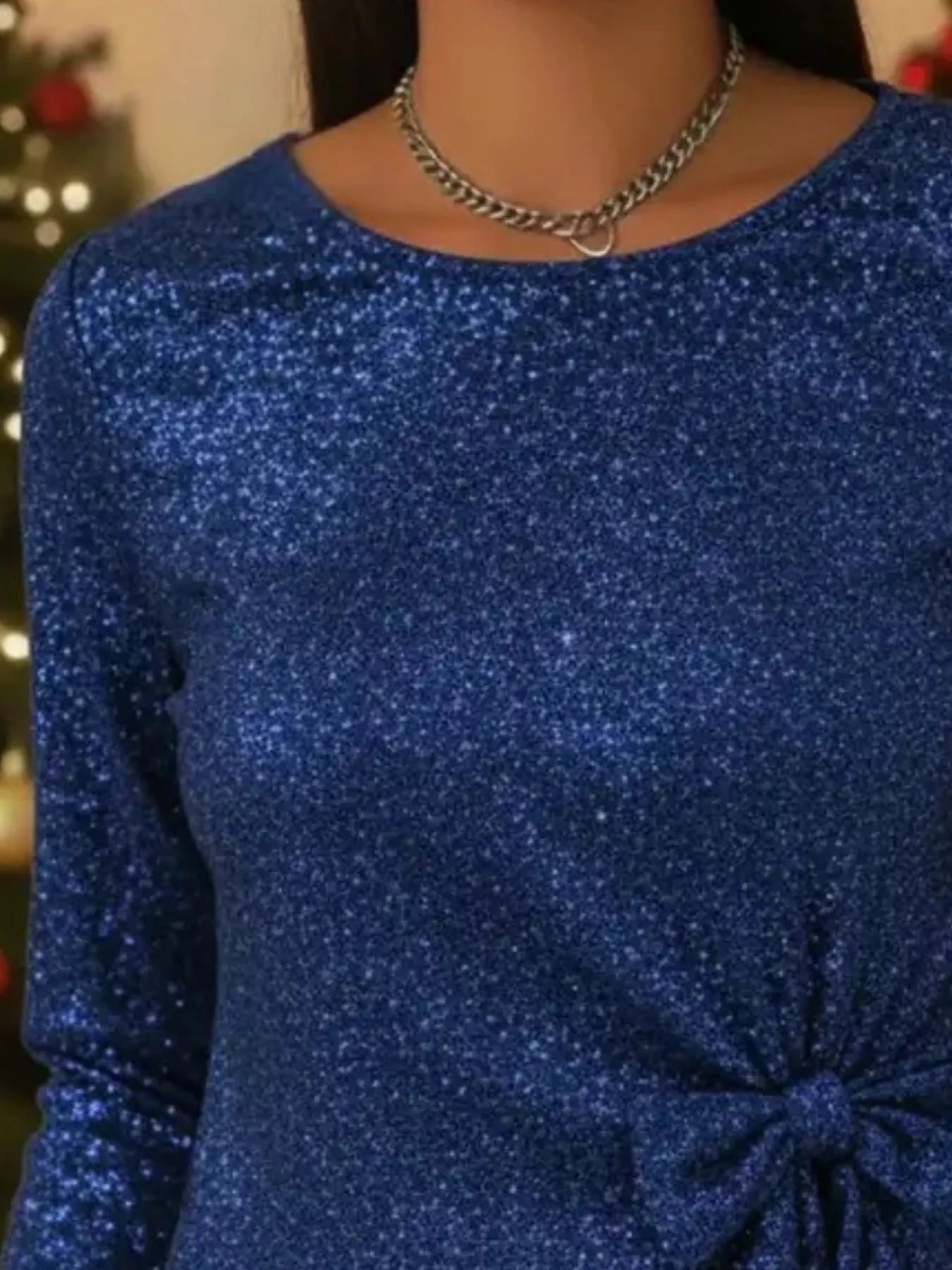 Full Size Sequin Bow-Knot Long Sleeve Top Plus Size