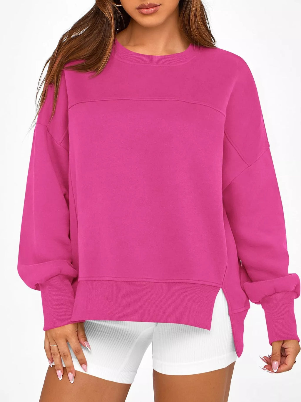 Slit Round Neck Dropped Shoulder Sweatshirt