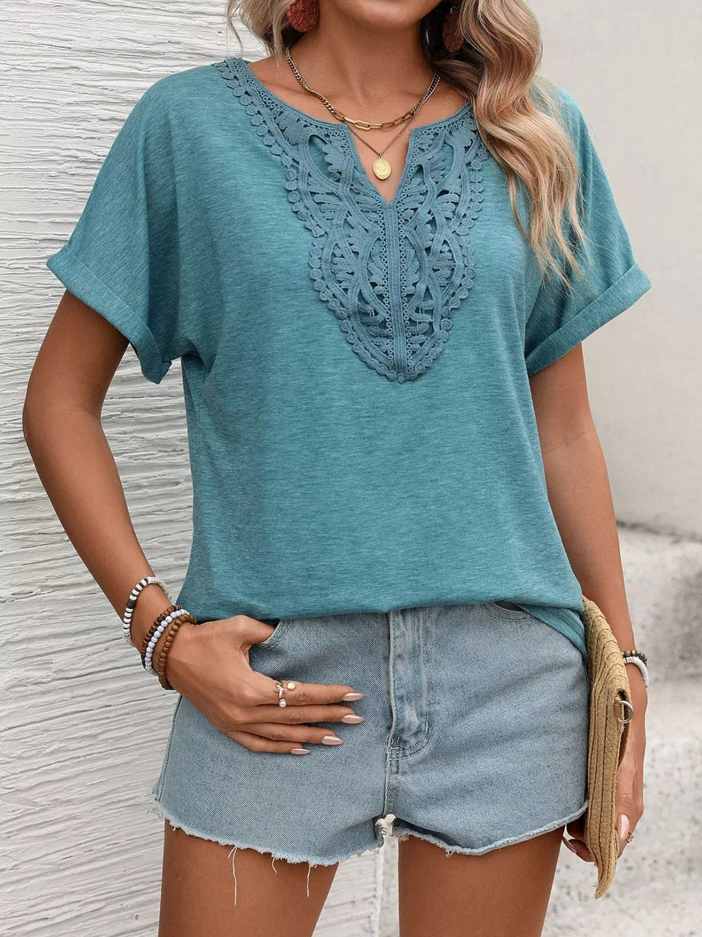 Lace Trim Short Sleeve T-Shirt