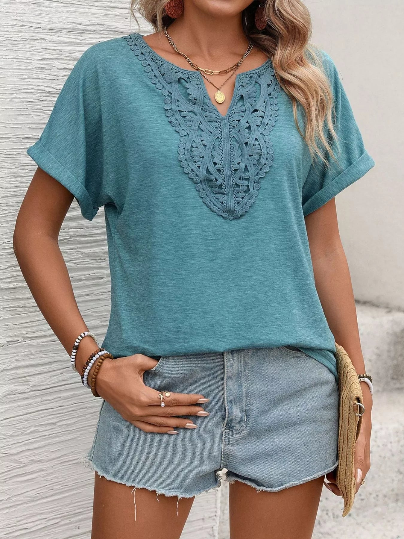 Lace Trim Short Sleeve T-Shirt