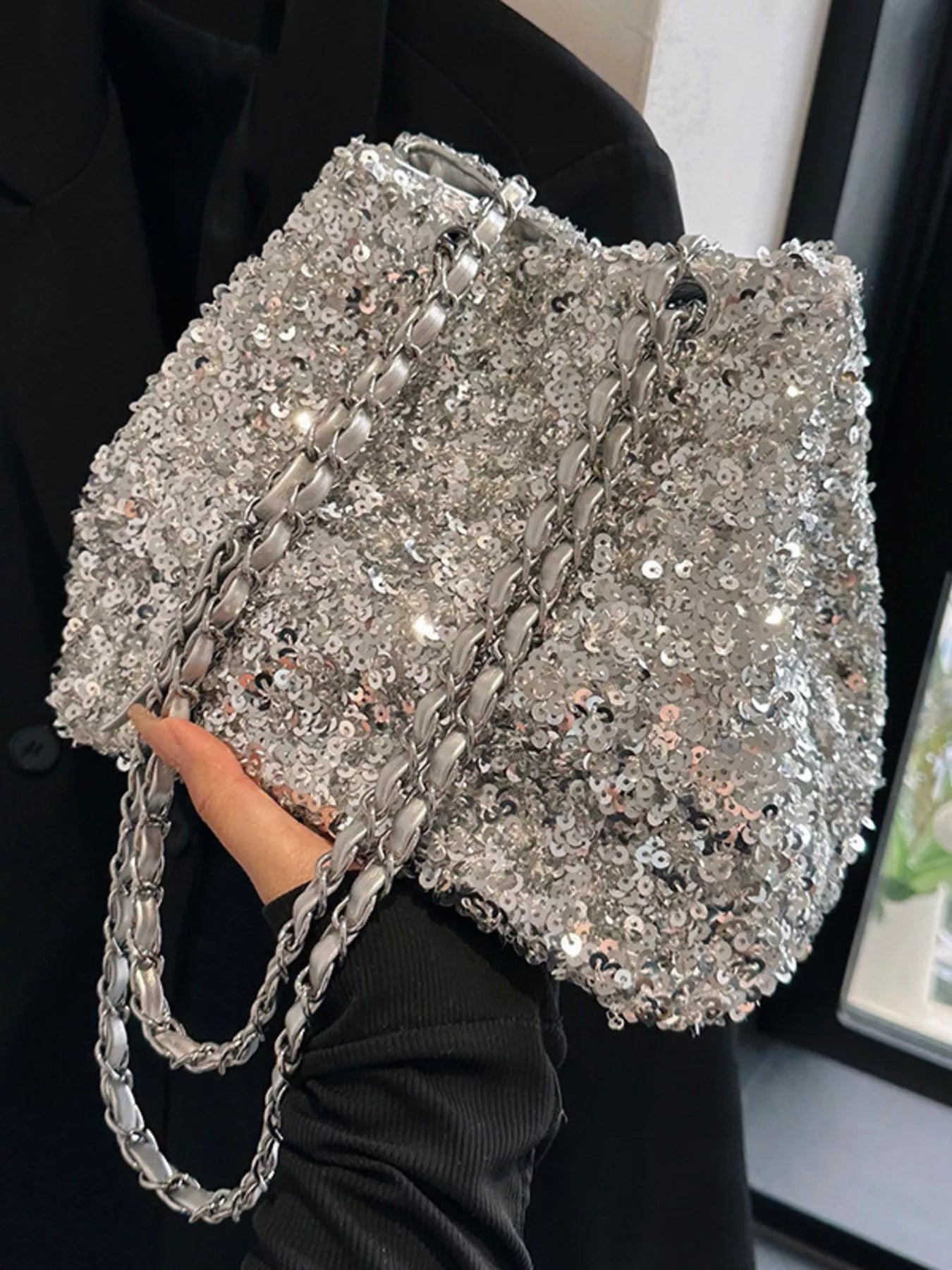 Sequin Bucket Shoulder Bag