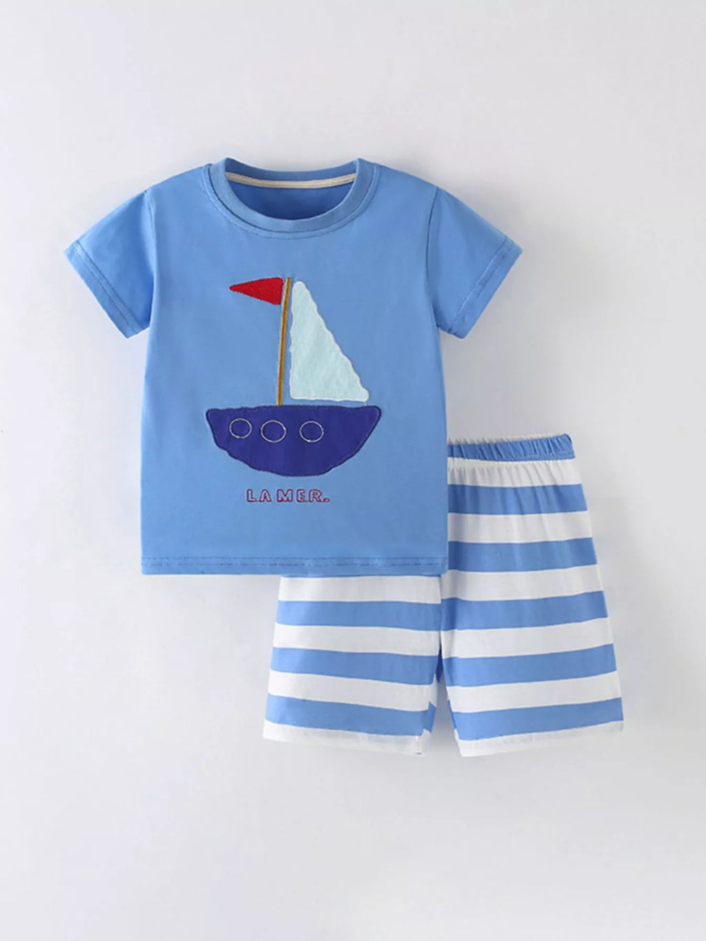 Children's Sailboat Print Tee and Striped Shorts Set
