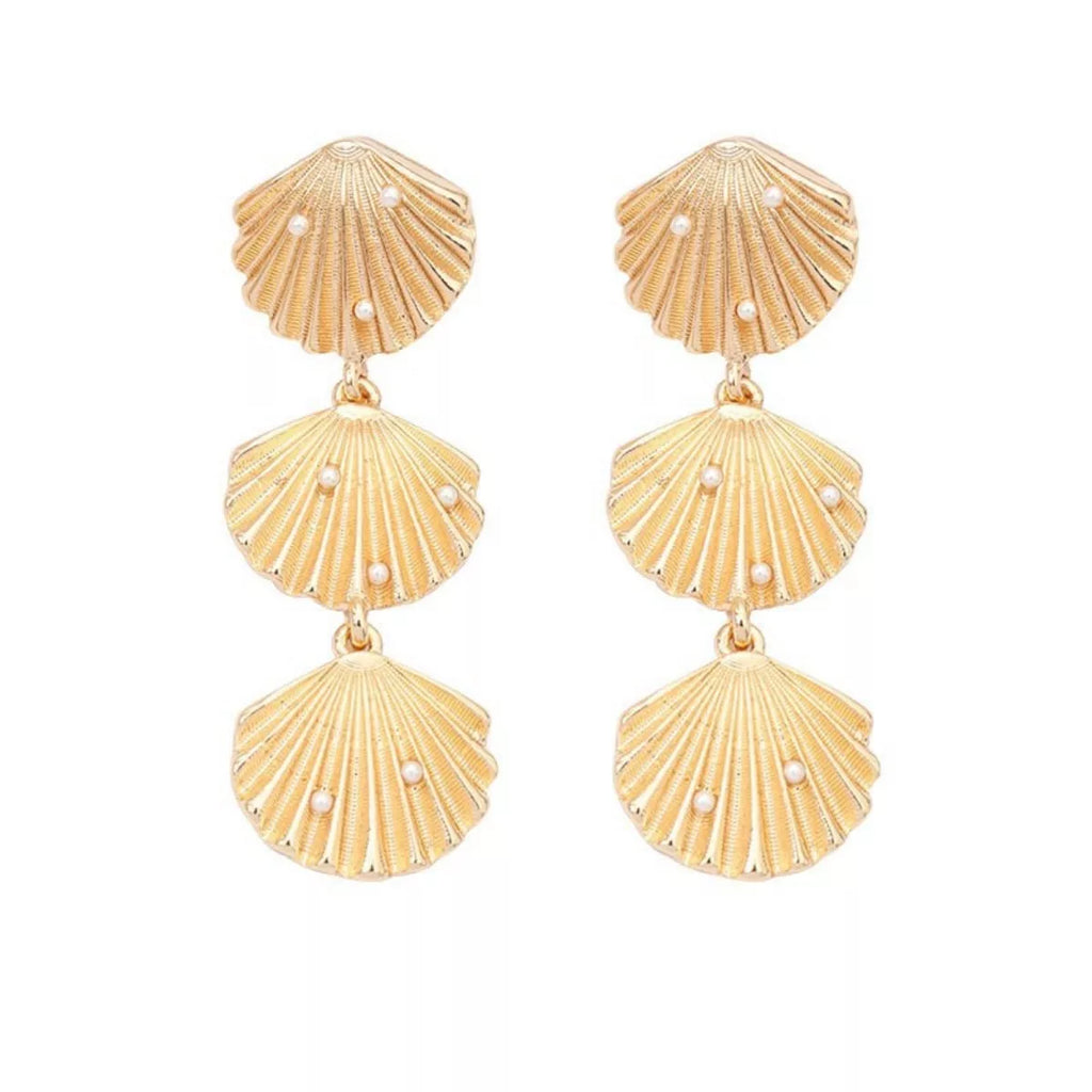 Seashell Dangle Earrings with Pearl Accents