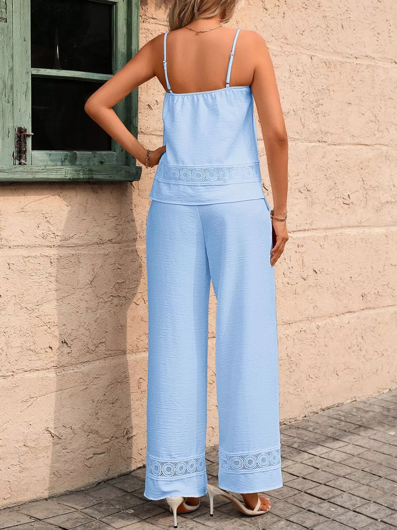 Lace Trim Cami and Wide Leg Pants Set