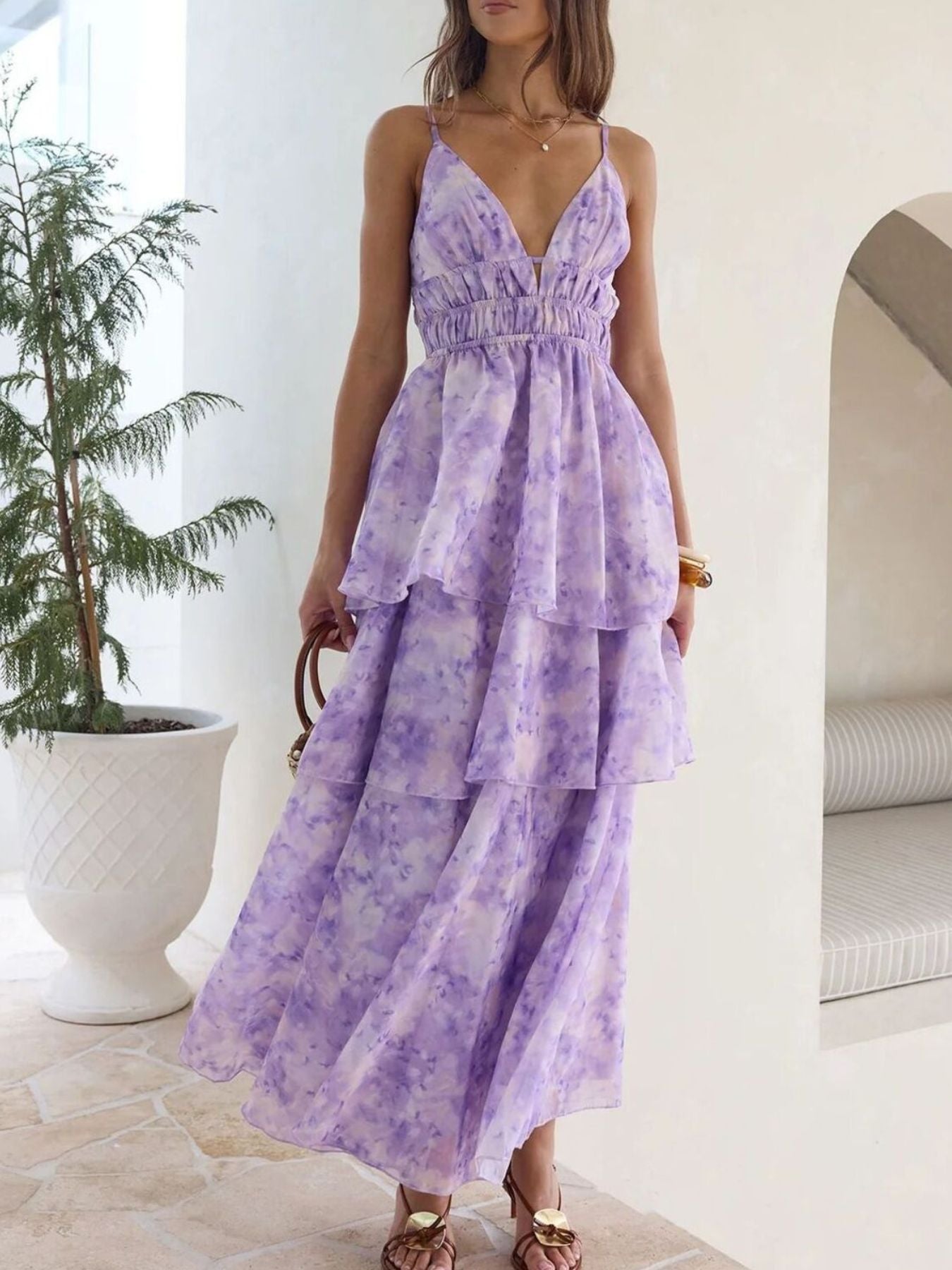 Tie-Dye Ruffled Layered Maxi Dress