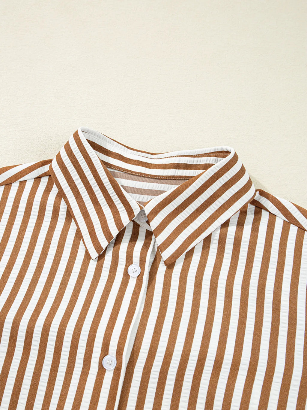 Stripe Ruffled Hem Collared Long Sleeve Shirt Mini Dress