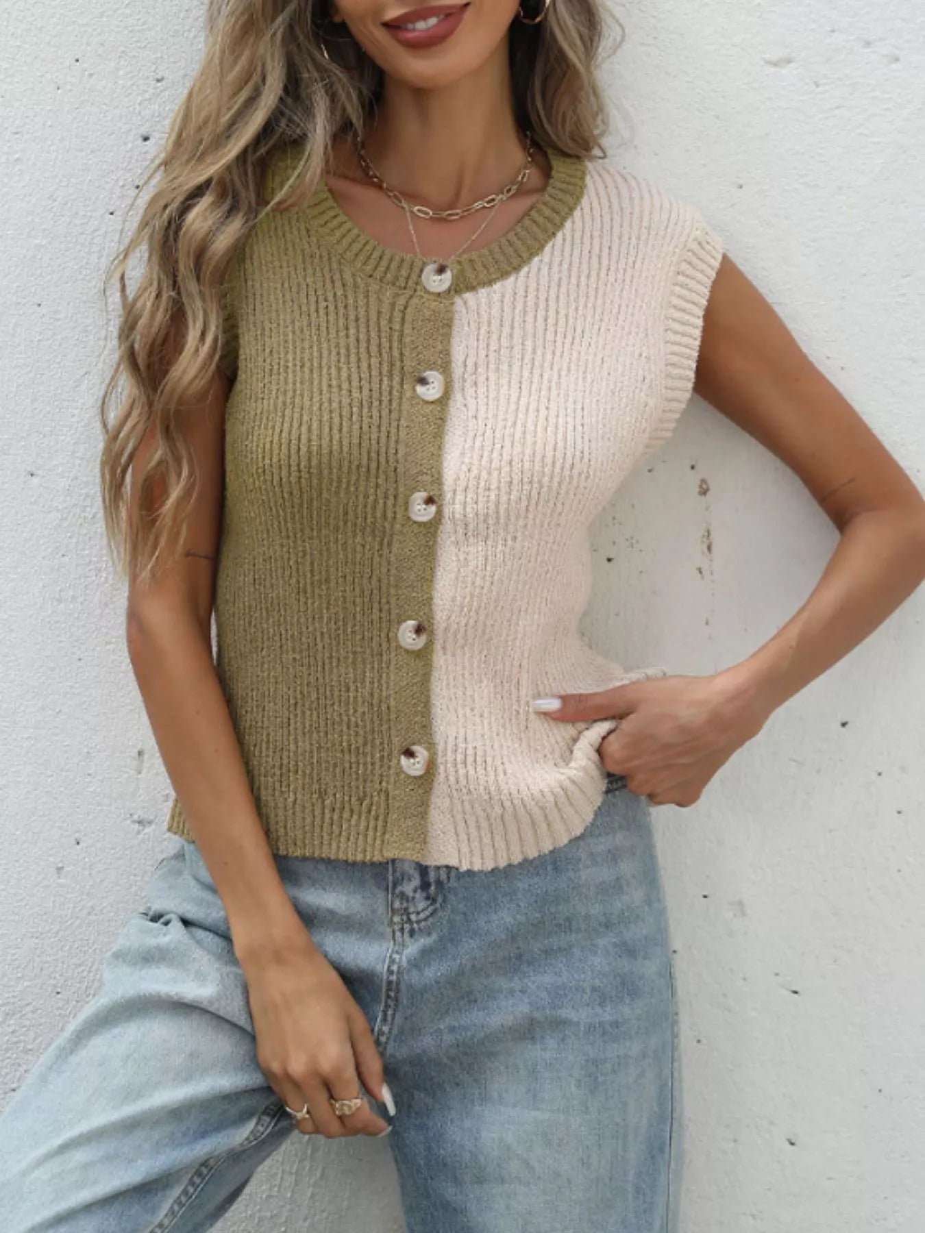 Two-Tone Button Up Cardigan
