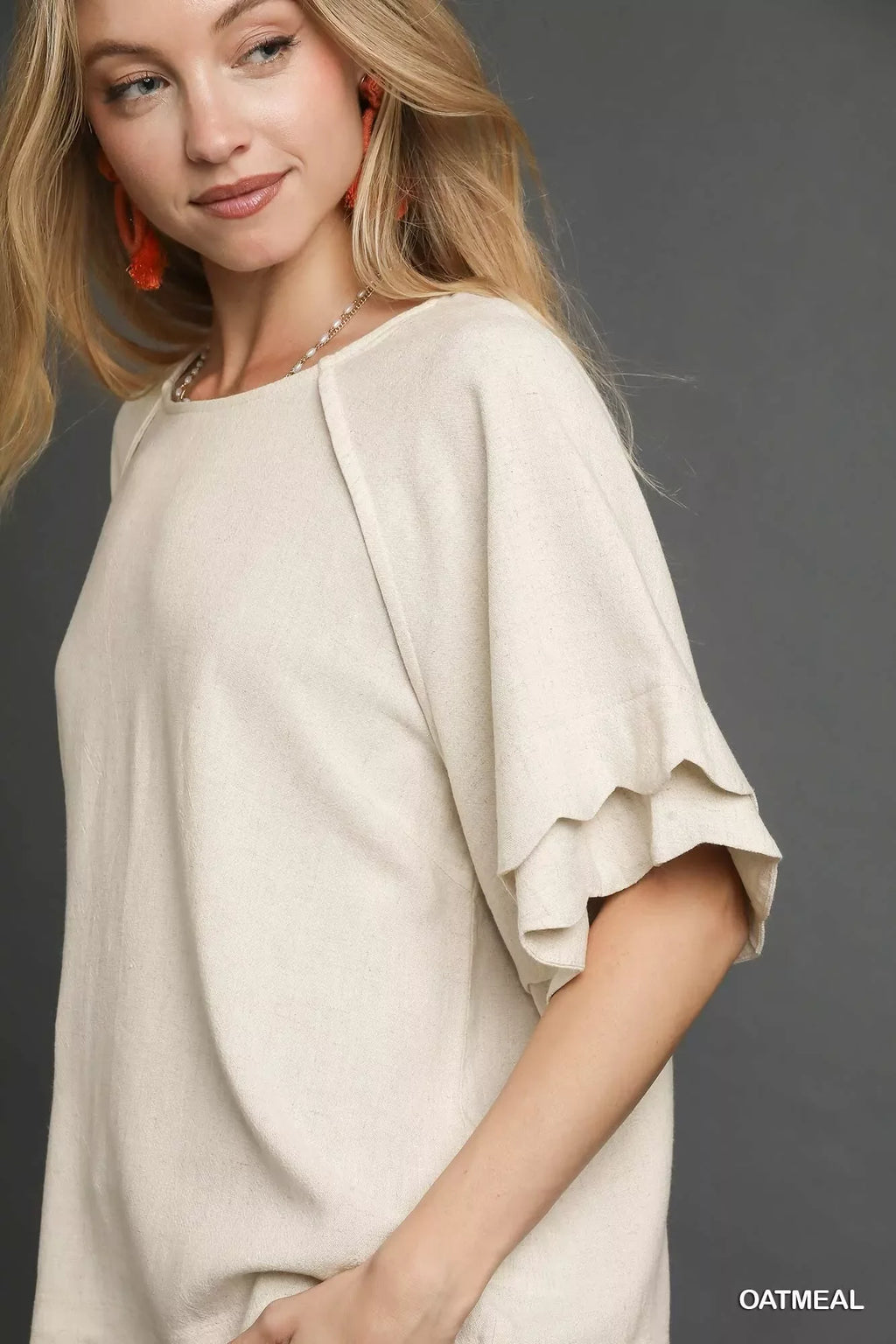 Umgee Linen Scallop Sleeve Boho Top