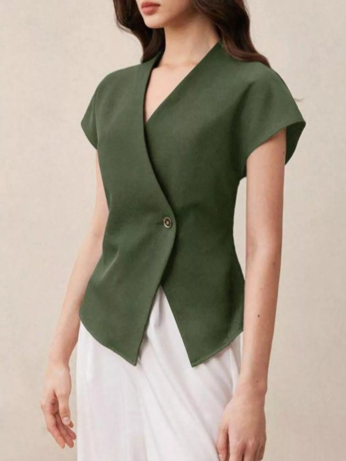 Wrap-Front One Button Shirt