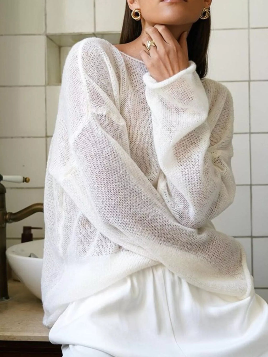 Boat Neck Dropped Shoulder Sweater