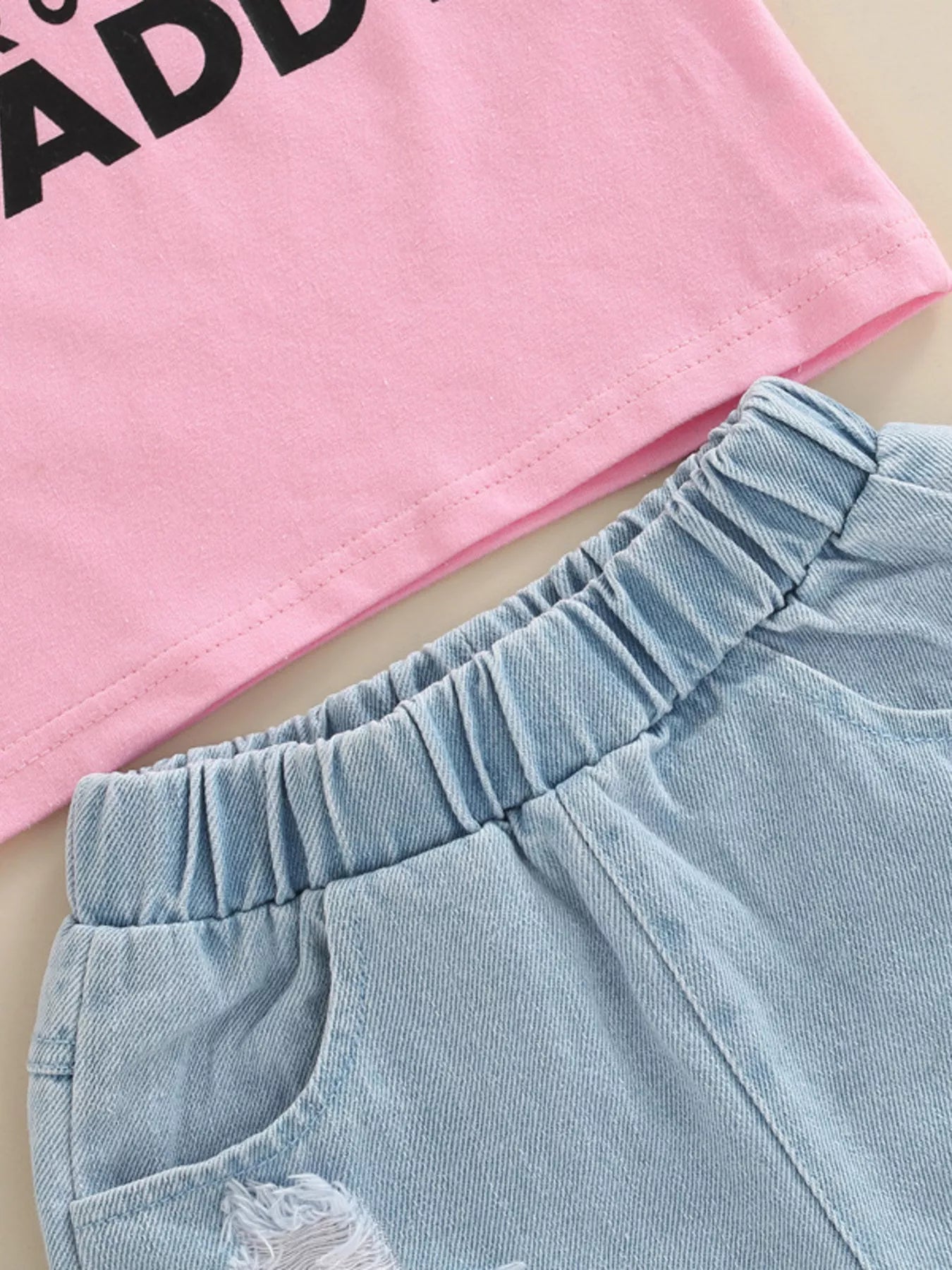 Children's Letter Tee & Ripped Denim Shorts Set