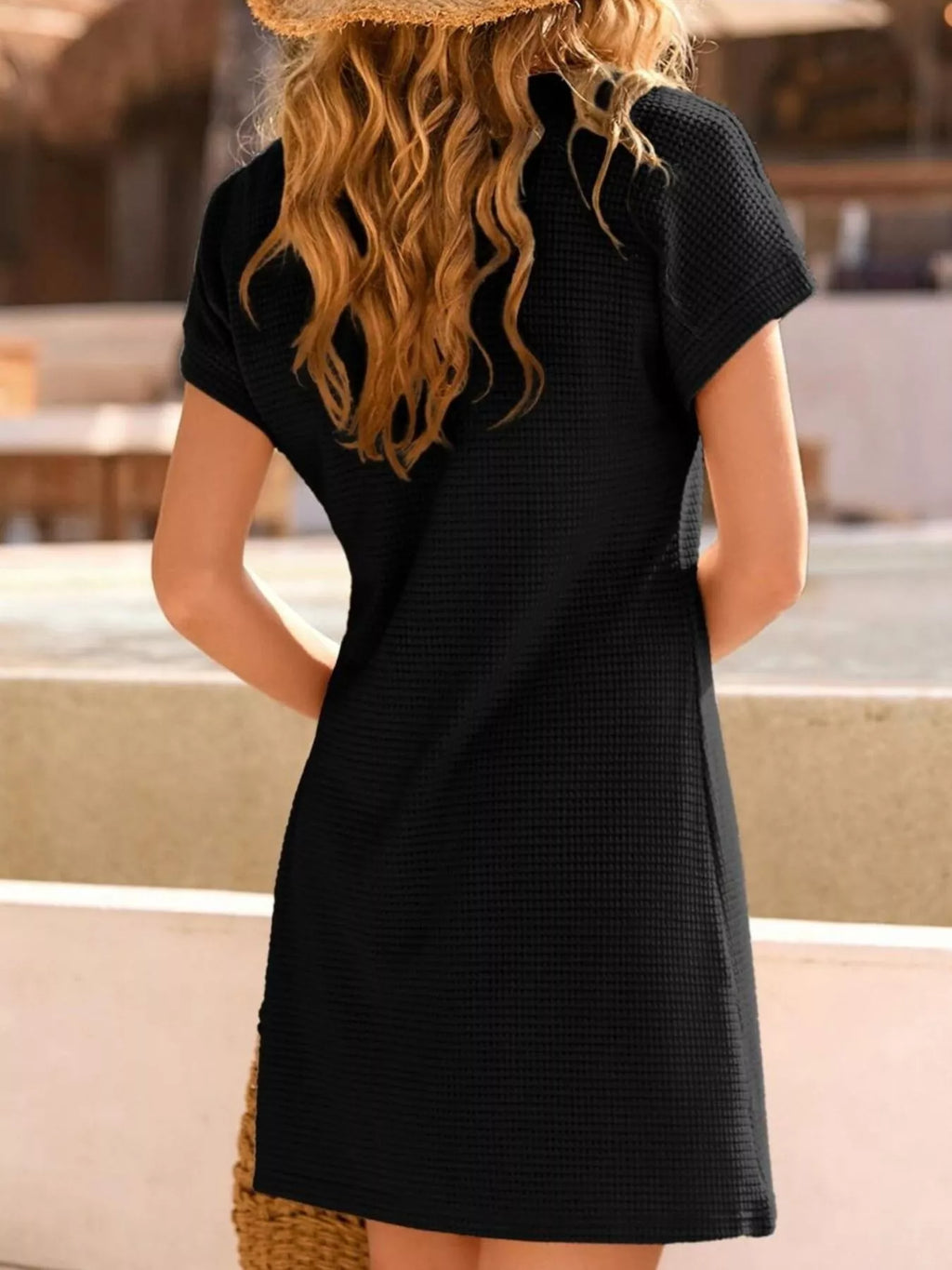 Waffle Knit Short Sleeve Dress