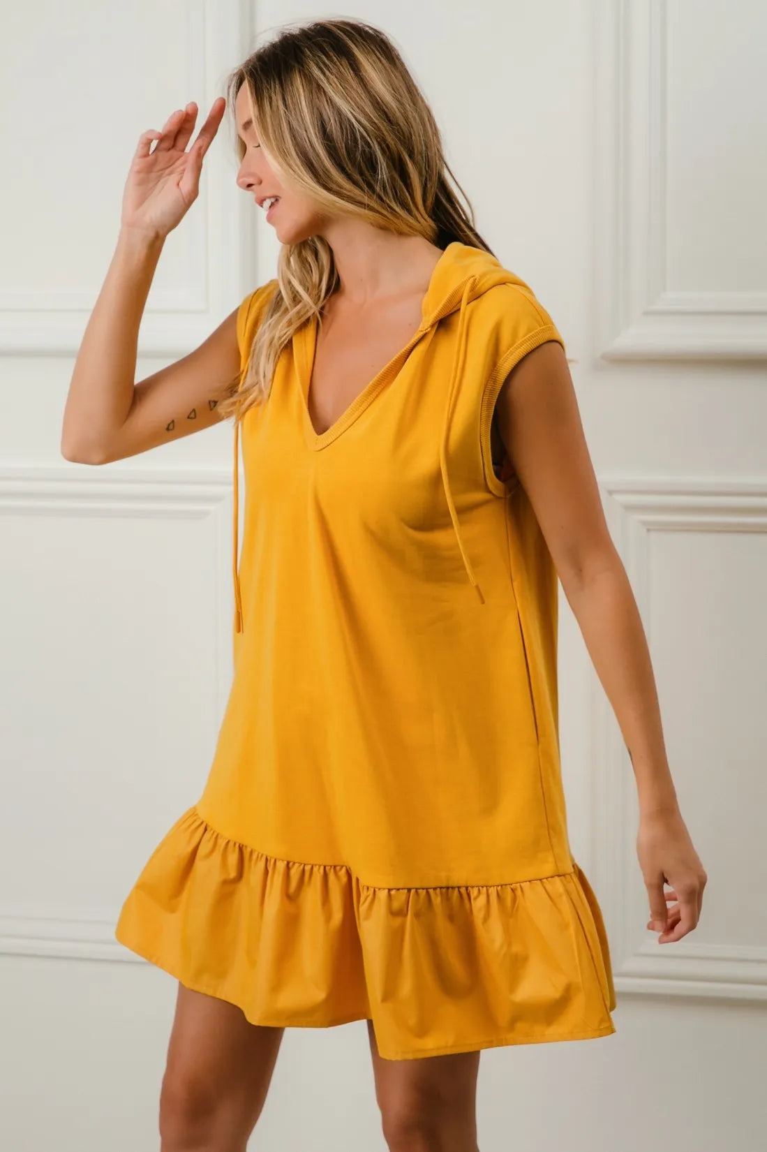 BiBi Ruffled French Terry Hooded Dress