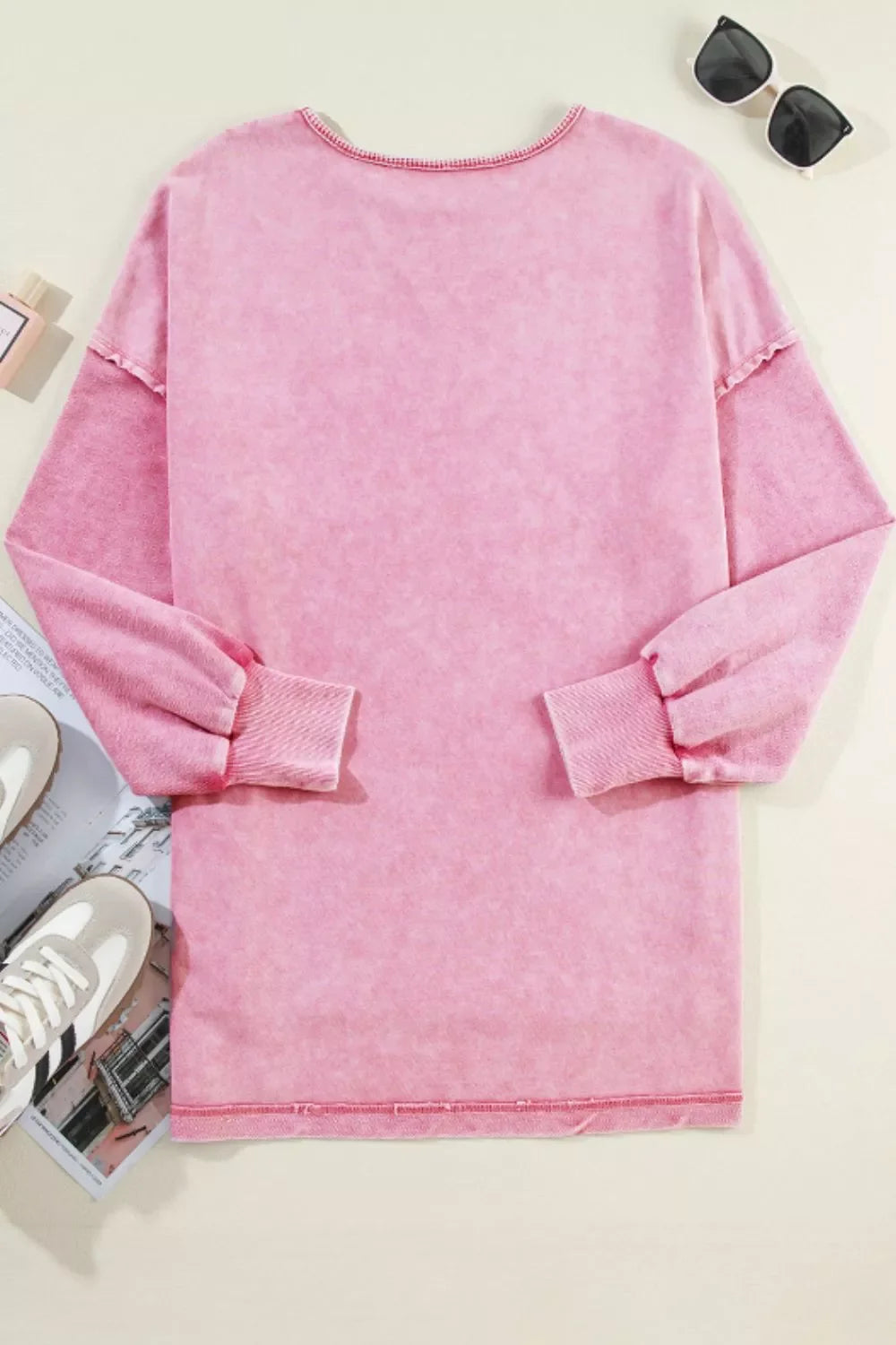 Exposed Seam Round Neck Long Sleeve Sweatshirt